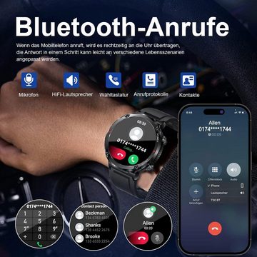 yozhiqu Robuste taktische Smartwatch für Männer mit Bluetooth-Anruffunktion Smartwatch, Lange Akkulaufzeit,großer HD-Bildschirm,kompatibel mit iOS und Android