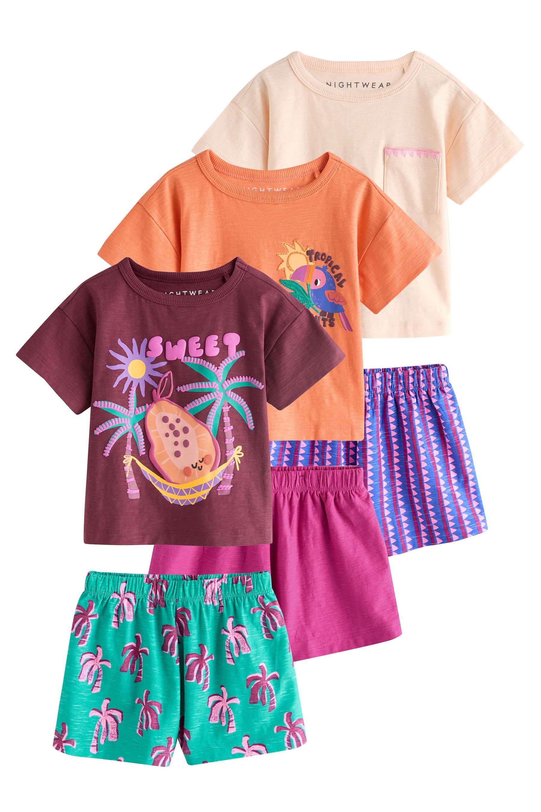 Pyjama Kurze Schlafanzüge mit Tropenmuster, 3er-Pack