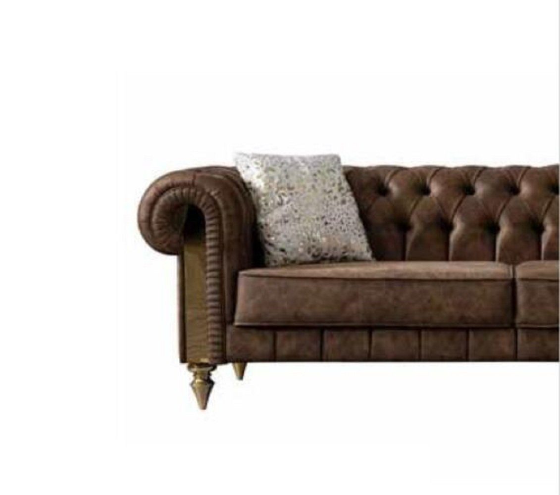 Couch, Textilmöbel Dreisitzer JVmoebel Chesterfield Made Teile, 1 in Chesterfield-Sofa Europe Brauner Sofa Luxus