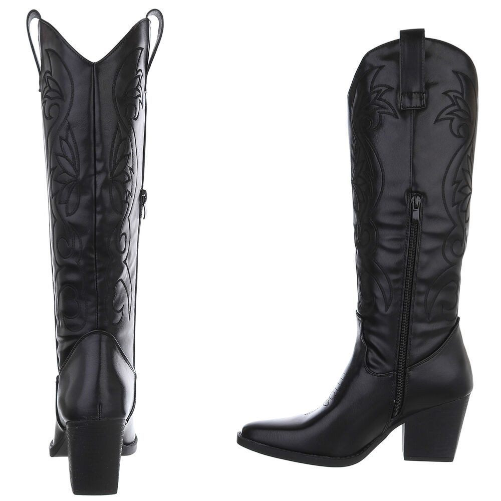 Ital-Design Damen Cowboyboots Western Westernstiefel (88812554) Blockabsatz Stiefel in Schwarz
