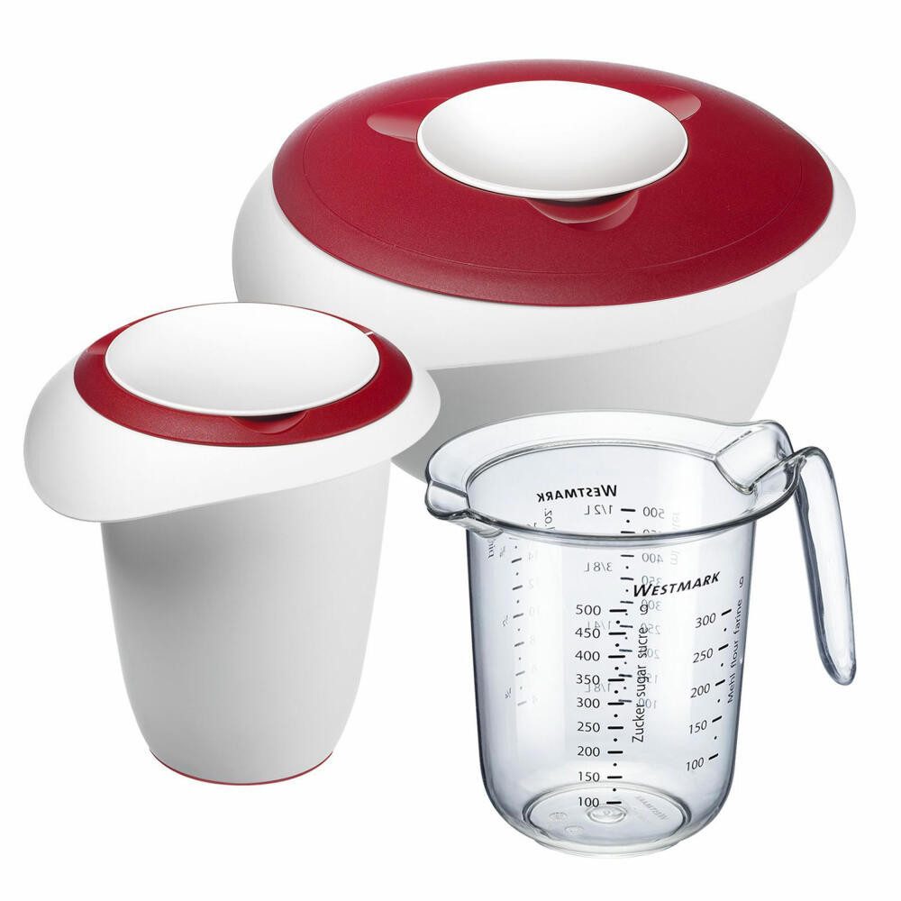 WESTMARK Rührschüssel Back-Set, 3-tlg.: 1 Rührschüssel 2,5 l, 1 Quirltopf 1 l, 1 Messkanne, SAN, PP, PE, Made in Germany