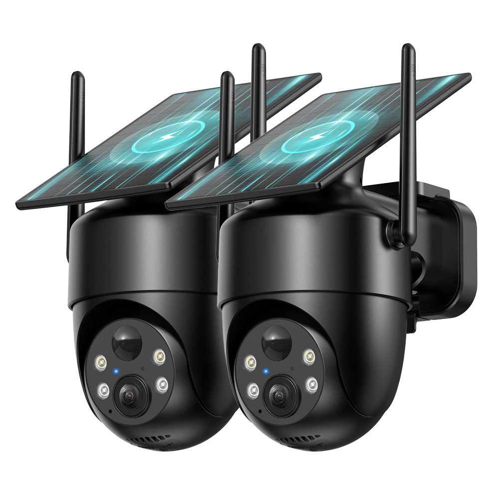 TWUFY IP-Überwachungskamera 2K 3MP Überwachungskamera Aussen Akku Solar, 100% Kabellos (Aussen, Outdoor, Außenüberwachung, Außen, Außenbereich, 2-tlg., 360° PTZ Kamera Außen, Farb-Nachtsicht, Kamera Überwachung Aussen mit Kabellose Installationsfreie Solarpanel)