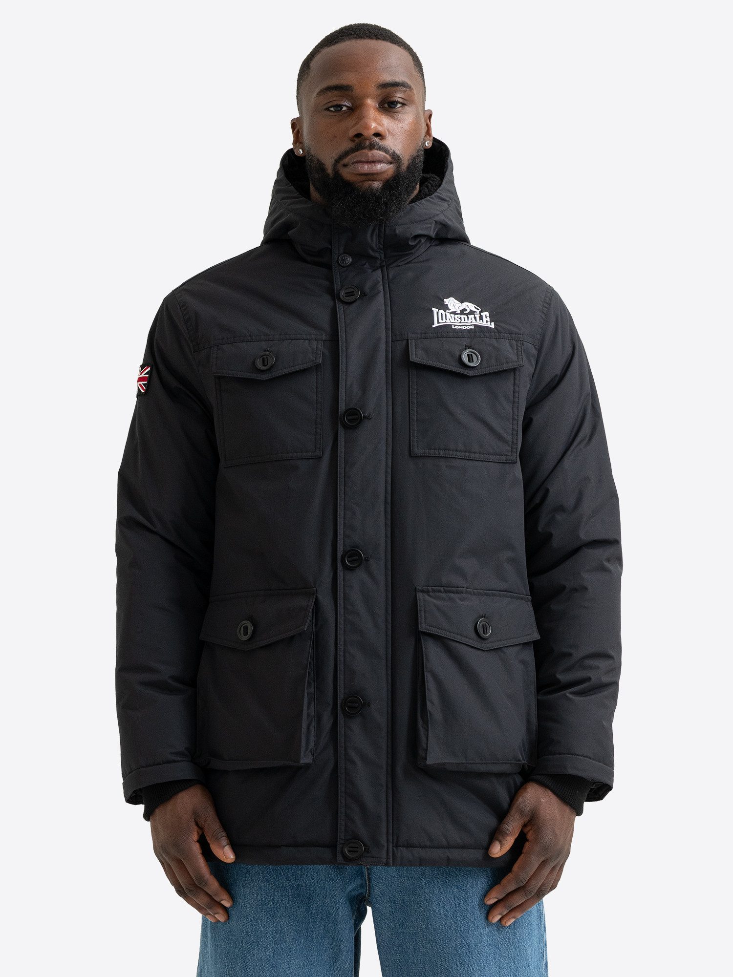 Lonsdale Langmantel BIRLING sportlicher Stil, aus Polyester, wasserabweisend, wärmeisolierend