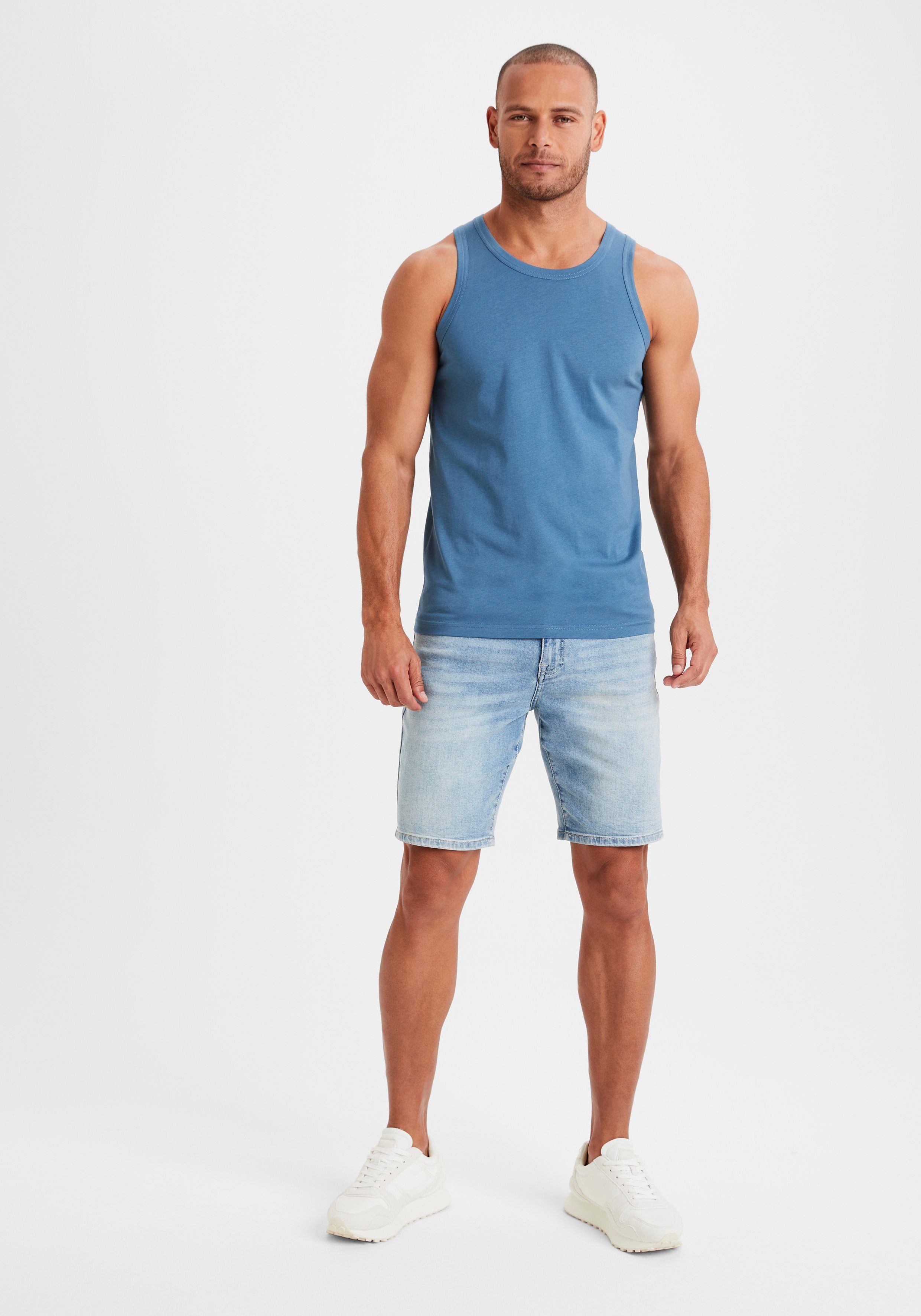 H.I.S Tanktop blau mittelblau, 3-tlg) aus (Packung, dunkelblau, Baumwolle