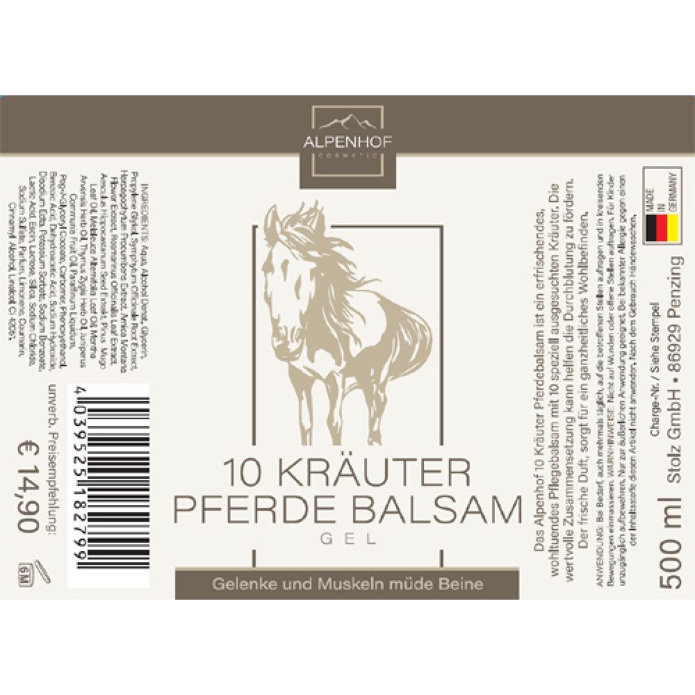 ALPENHOF Feuchtigkeitscreme Alpenhof 10 Kräuter Pferdebalsam 500ml, 1-tlg.