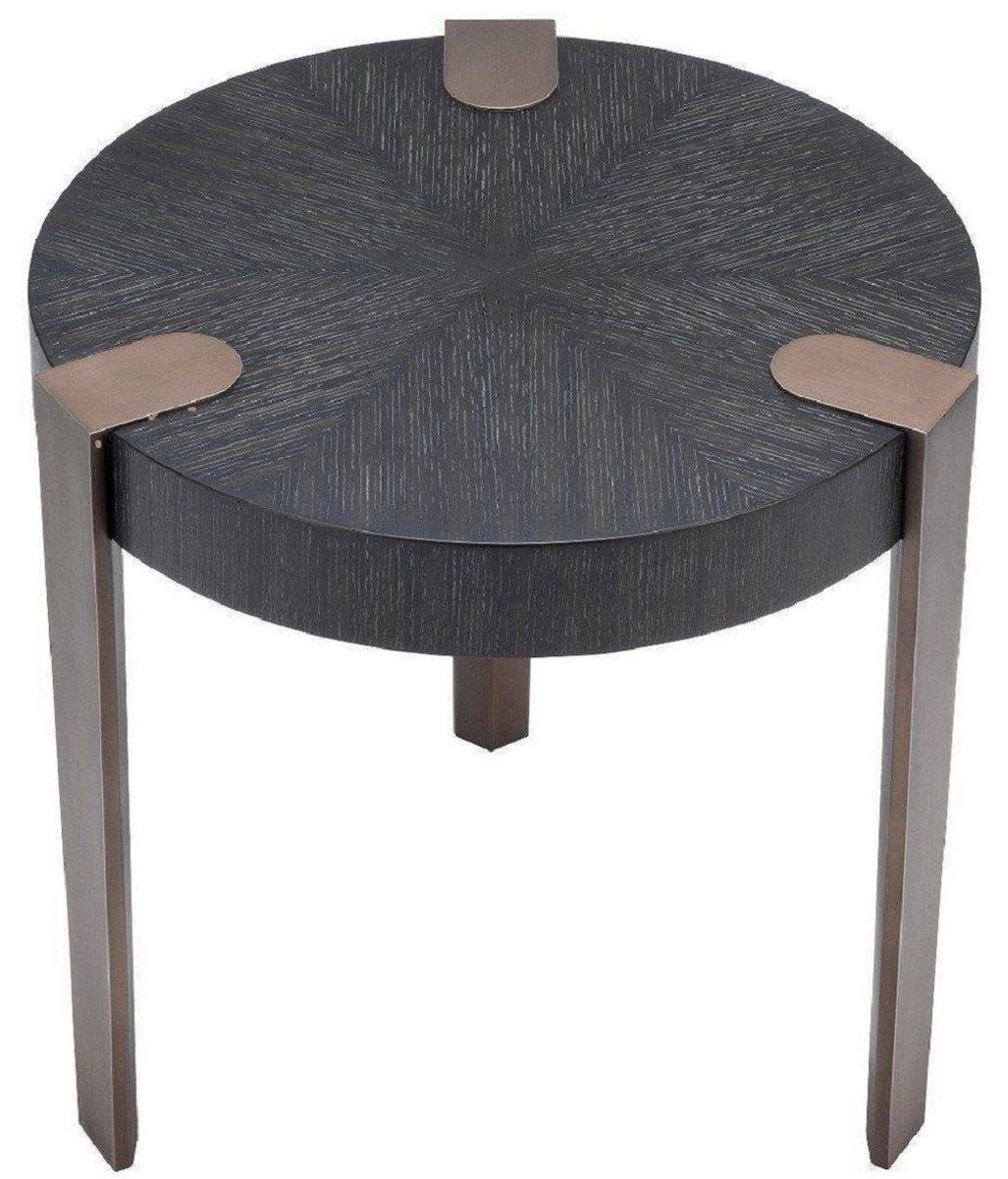 Qualität Tisch - / - Luxus - Anthrazitgrau x Stahlbeinen 55,5 Massivholz Luxus Casa 57 Bronzefarben mit cm Beistelltisch Ø H. Runder Möbel Beistelltisch Padrino