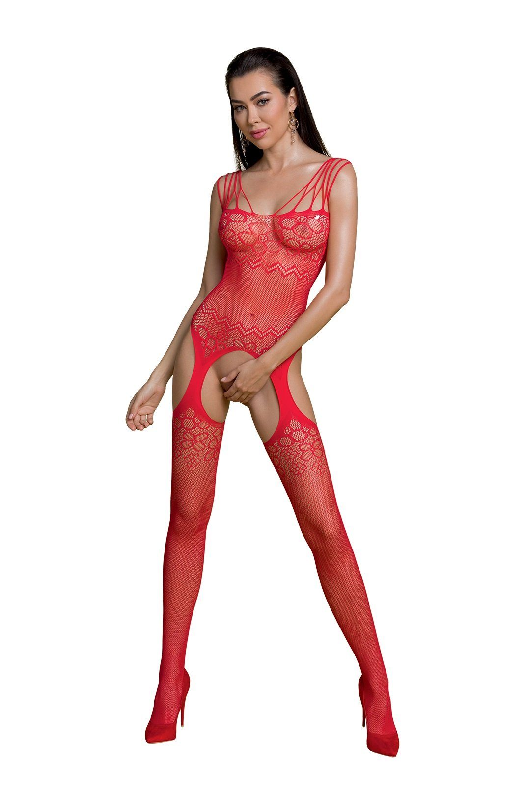 ouvert Netz Passion (1 Eco Passion 20 DEN St) Catsuit Bodystocking Collection transparent rot Bodystocking