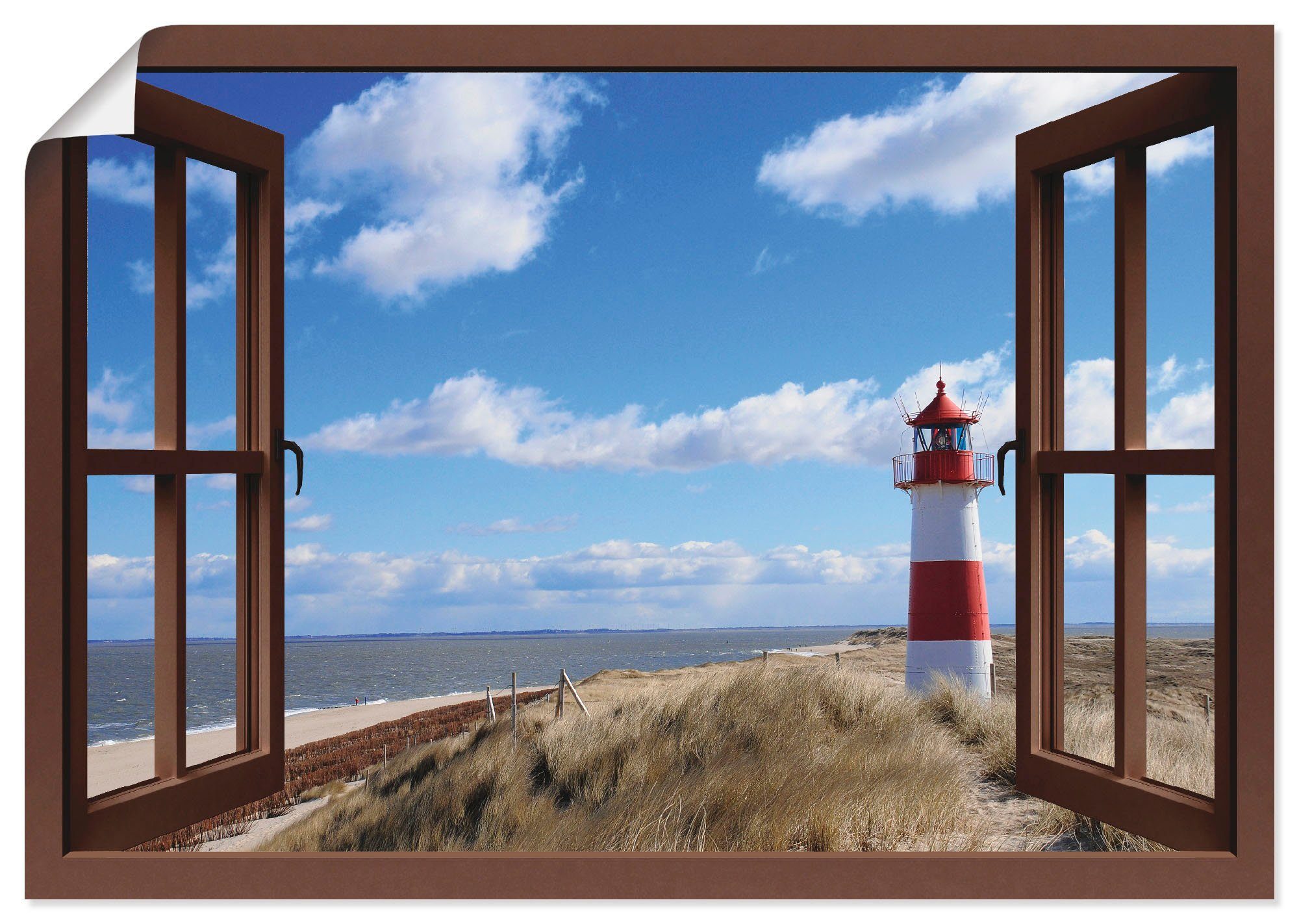 Artland Wandbild Fensterblick - Leuchtturm Sylt, Fensterblick (1 St), als Leinwandbild, Wandaufkleber oder Poster in versch. Größen