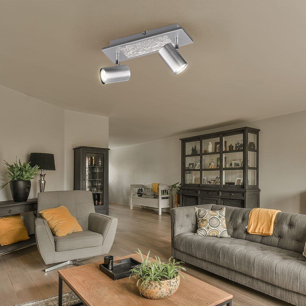 WOFI LED Deckenleuchte, LED-Leuchtmittel fest verbaut, Warmweiß, Deckenlampe schwenkbar Deckenleuchte Spots silber 2-flammig