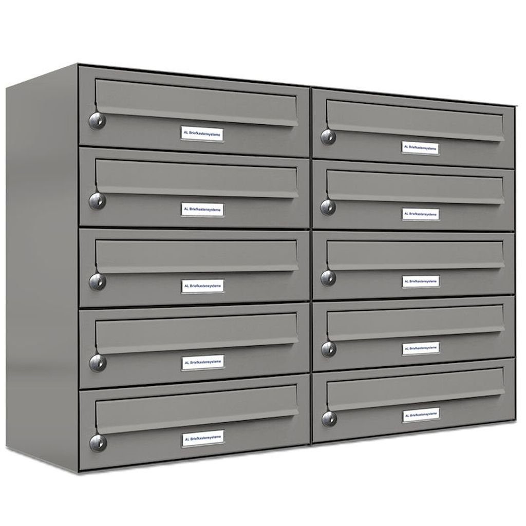 AL Briefkastensysteme Wandbriefkasten 10er Premium Briefkasten Aluminiumgrau RAL 9007 für Außen Wand 2x5