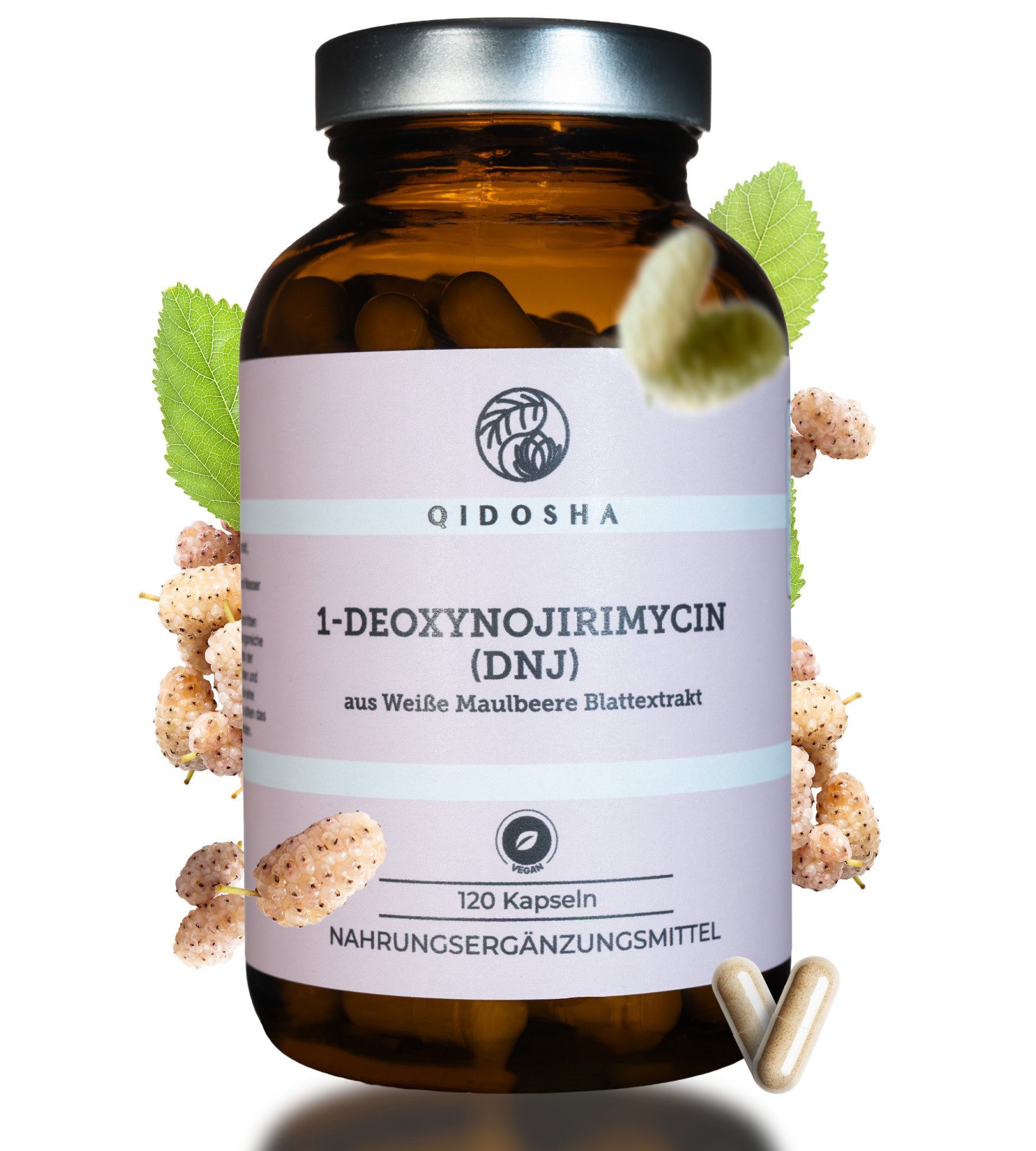 QIDOSHA Weiße Maulbeere Kapseln 5 % DNJ Hartkapseln, 1 er 120 St., 72 g, Morus alba Extrakt mit 1-Deoxynojirimycin (DNJ)