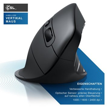CSL ergonomische Maus (Bluetooth, Funk, Vertikal, optisch, kabellos, 2,4Ghz & Bluetooth, Armschonend, 2400 dpi)