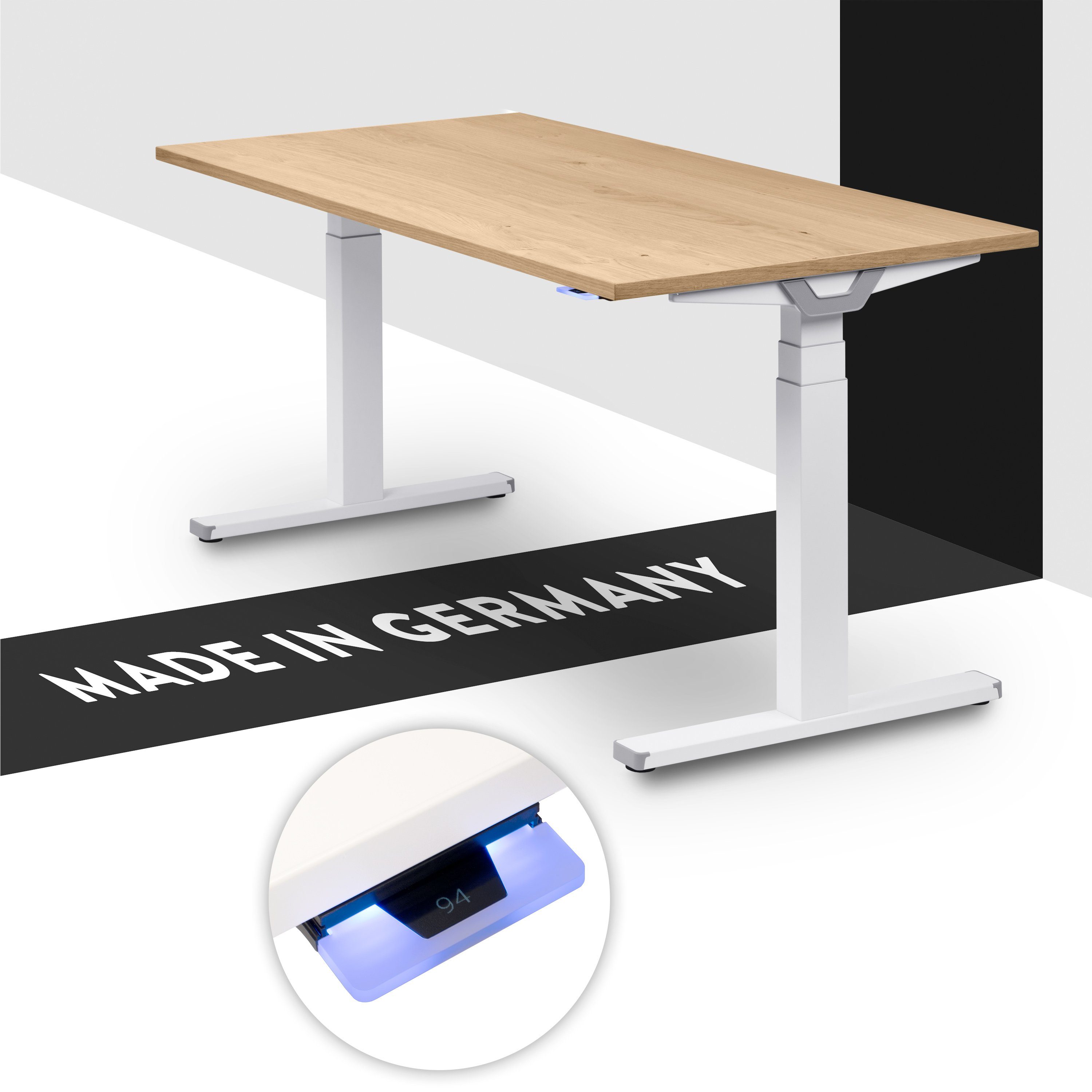 Wildeiche Weiß cm | boho Weiß x (Furnier) office® Tischplatte Premium höhenverstellbar, Wildeiche Schreibtisch 140 80 Line, elektrisch