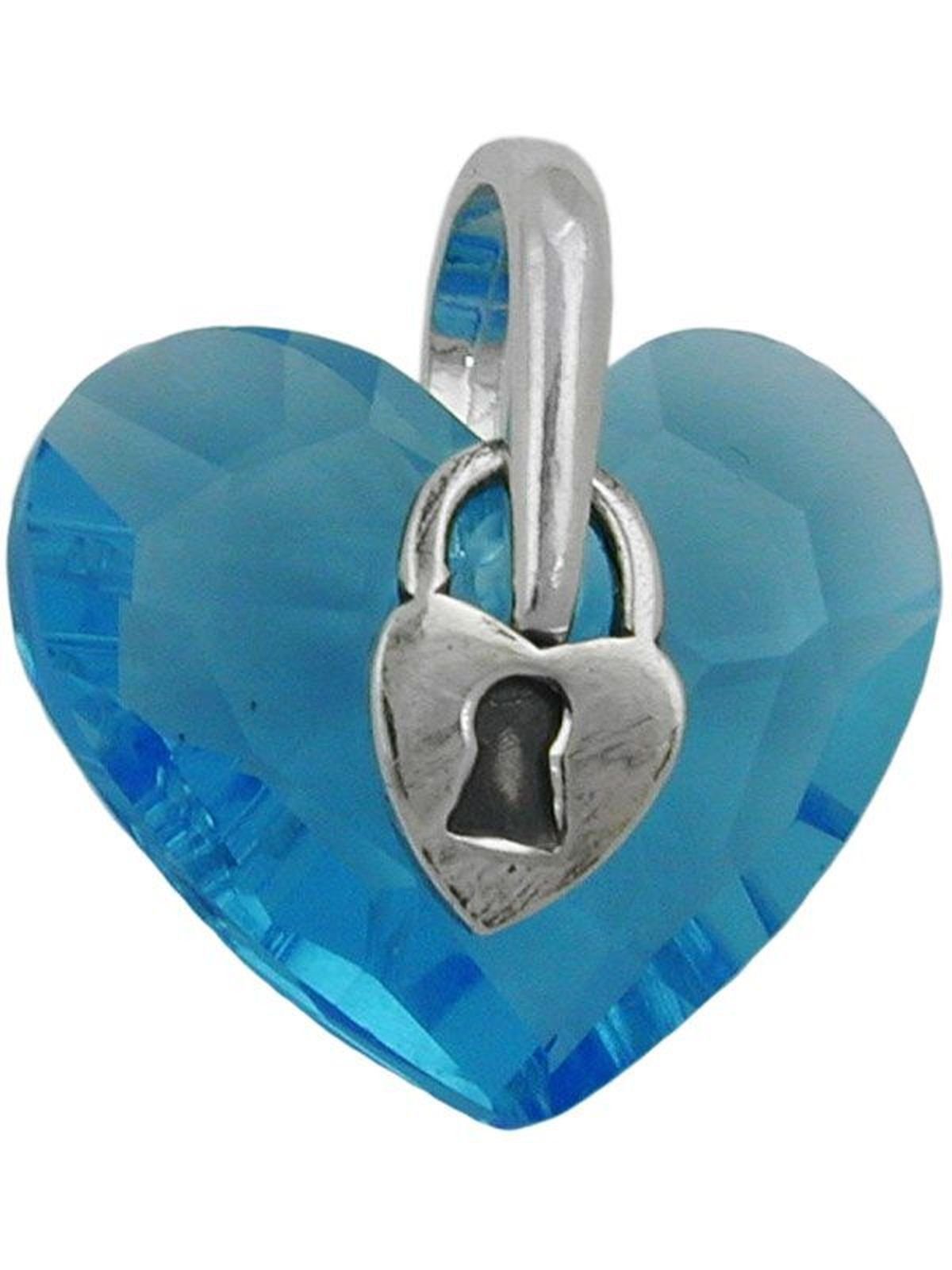 Gallay Herzanhänger 15x18mm Herz aus Glas mit Schloß türkisfarbig Silber 925 (Anhänger, 1-tlg)