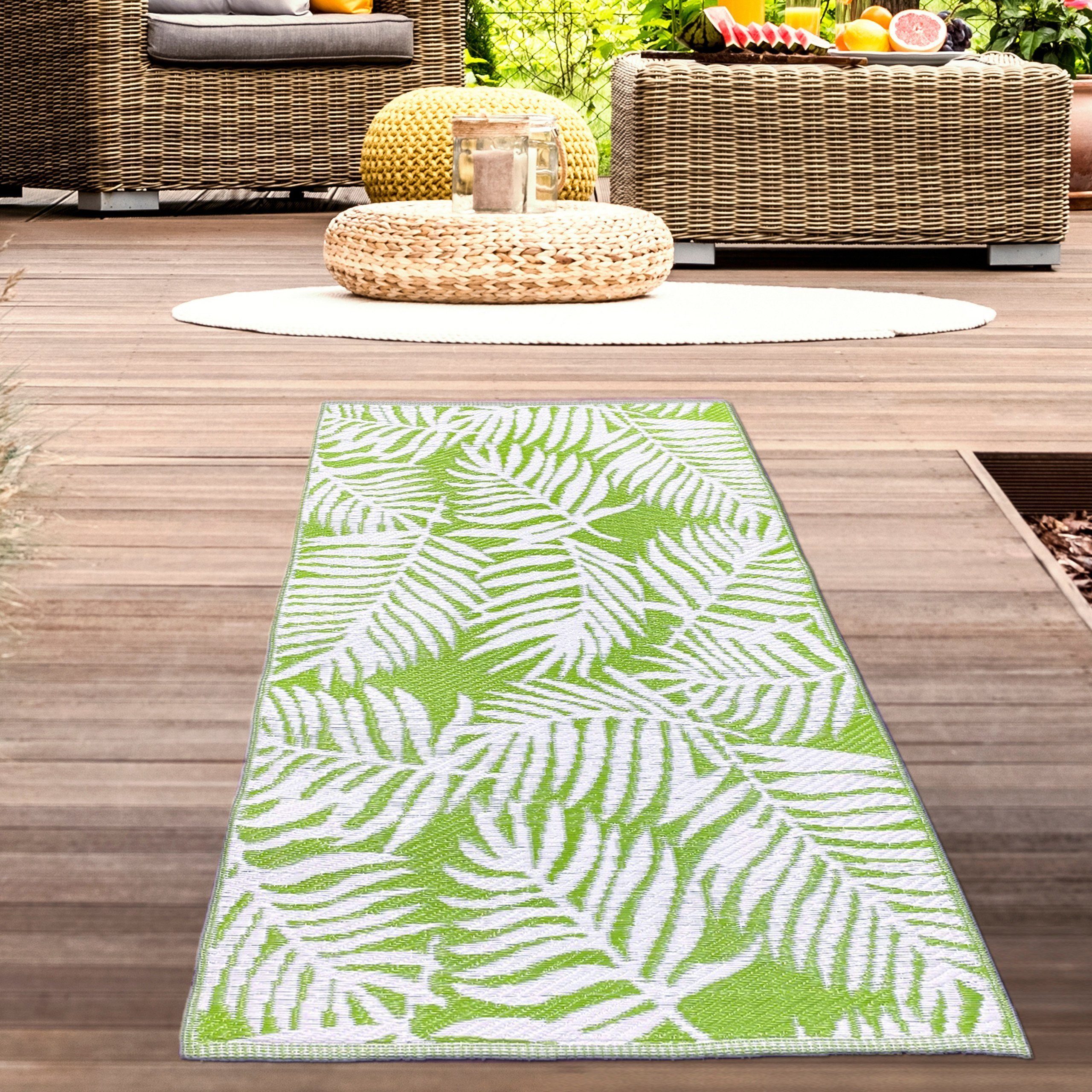 Carpetia Outdoorteppich Outdoor-Teppich mit Palmenblätter Design in grün, rechteckig