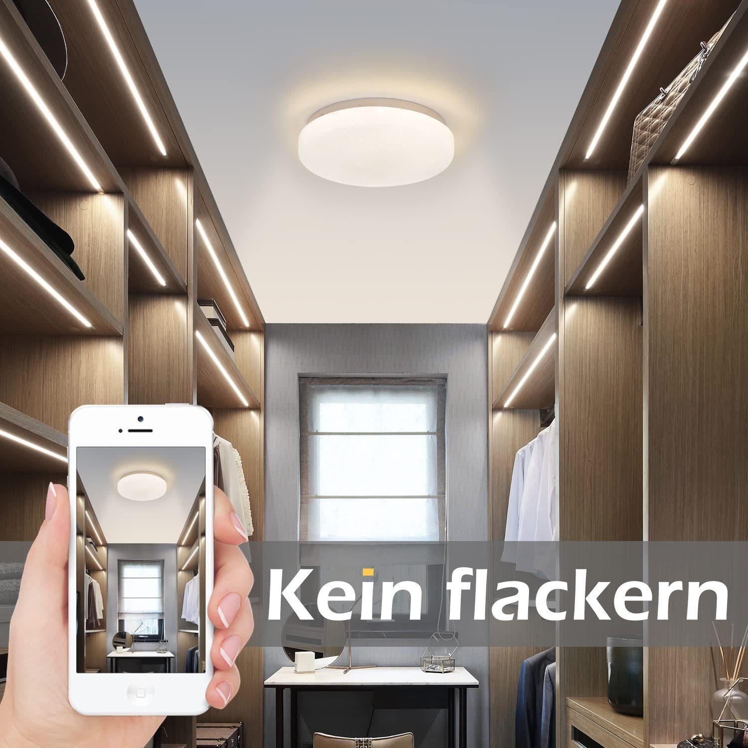 15W Runde Modern Deckenleuchte Büro, Schlafzimmer Flurlampe Tageslichtweiß, ZMH LED Küche integriert, klein glitzer fest