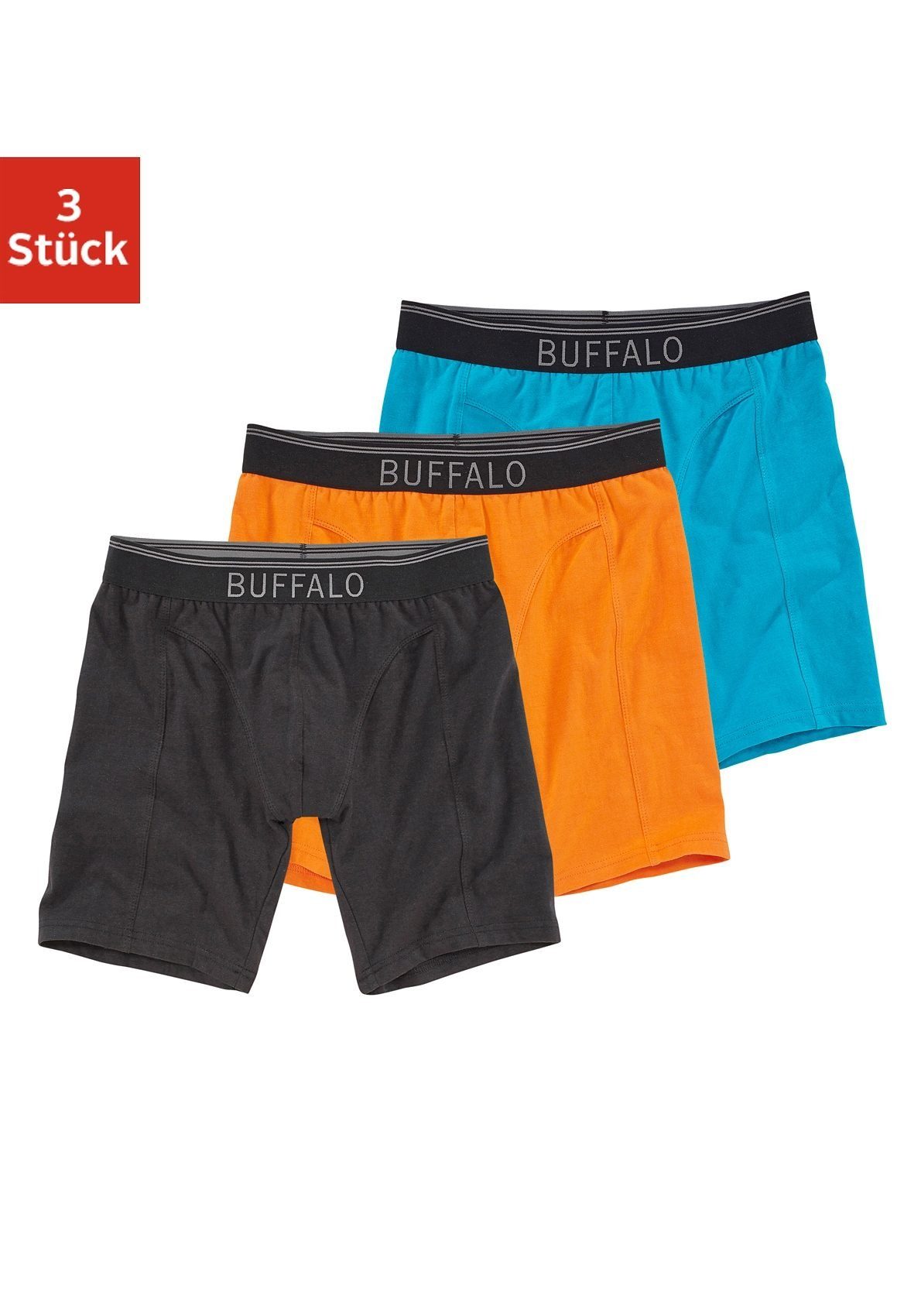 Boxer Buffalo 3-St) schwarz (Packung, Sport ideal orange, auch in für türkis, und langer Form Trekking