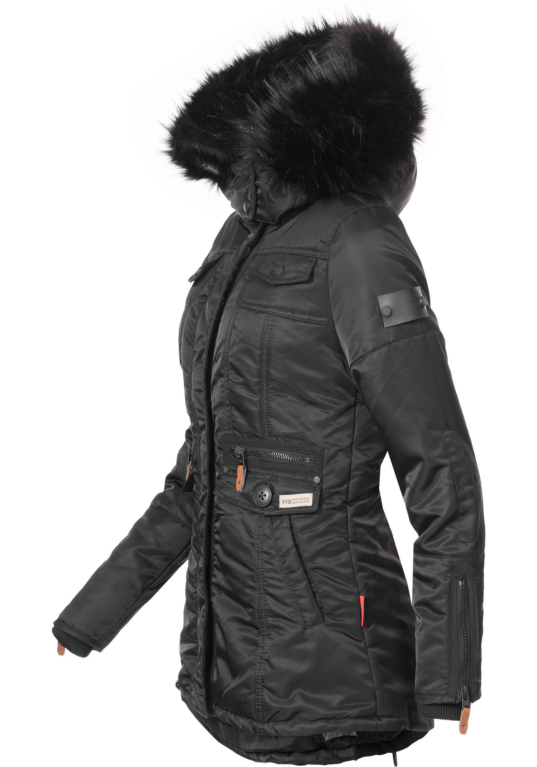 Navahoo Steppmantel Schätzchen warmer schwarz Winterparka Kunstfellkapuze mit