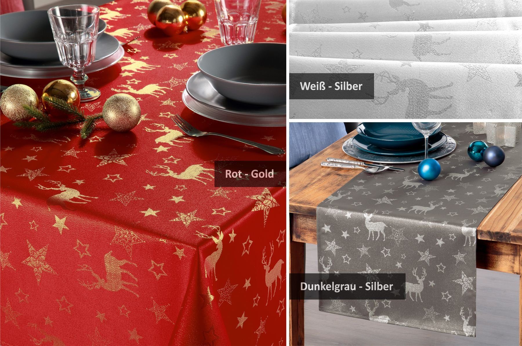 Beautex Tischdecke »Lurex Nordpol Elch Tischdecke, Silber oder Gold  glänzend, Weihnachtstischdecke Tischläufer, Größe und Farbe wählbar«  (1-tlg) online kaufen | OTTO