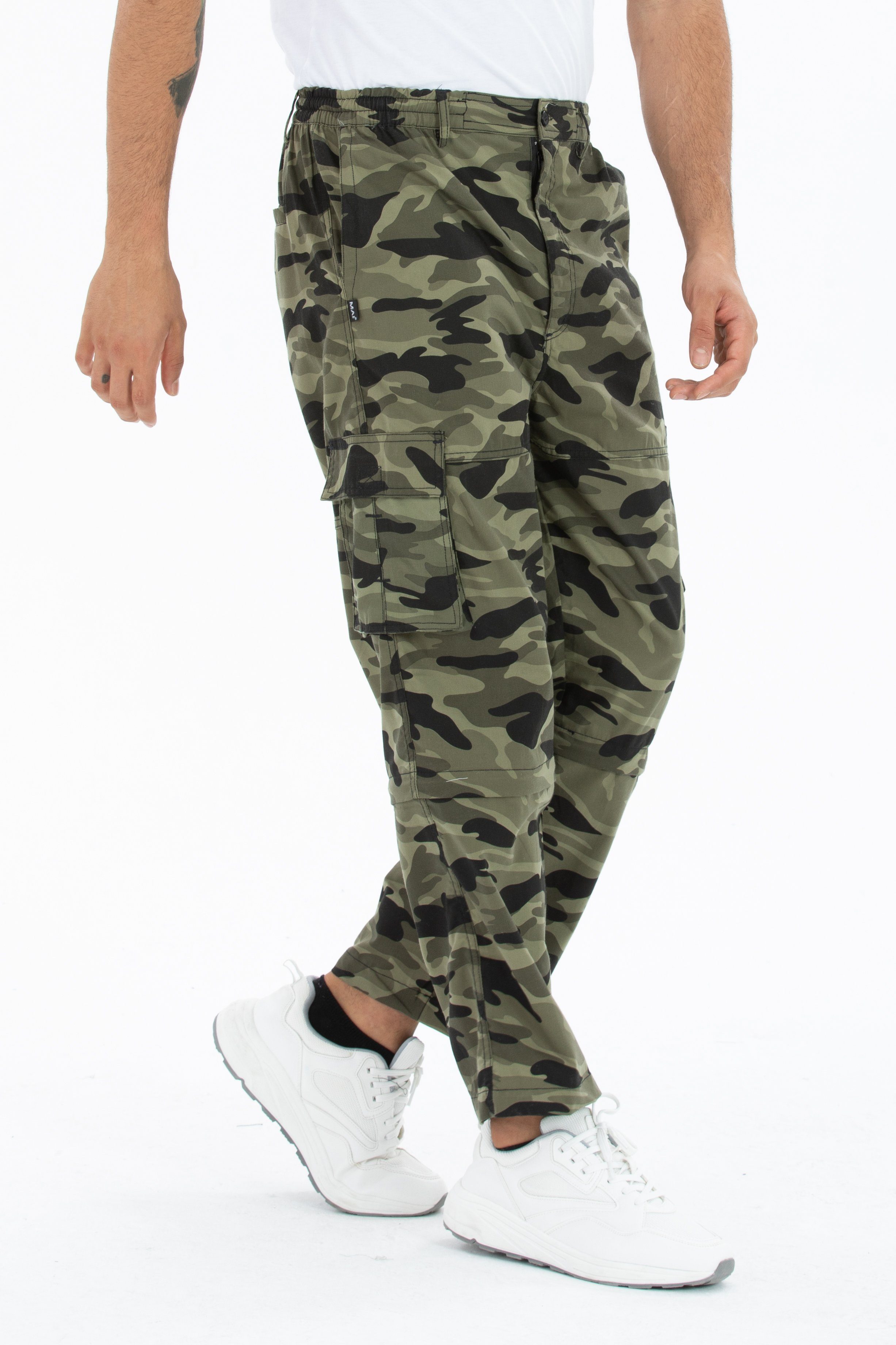 Kendindza Collection Cargohose Zipp Off Cargohose Dehnbund Arbeitshose Feldhose Bundeswehr Cargo Hose elastischer Gummibund Tarnhose Bundhose Camouflage