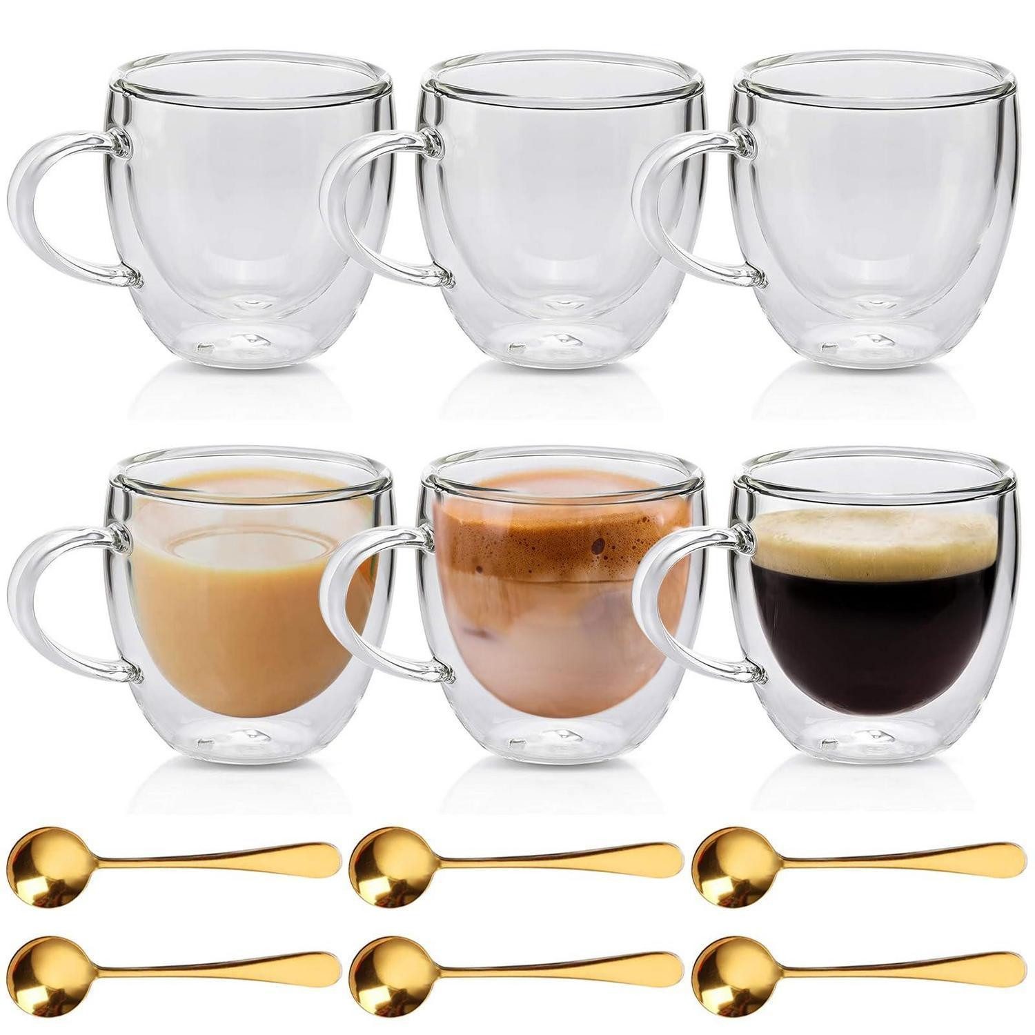 LuxusKollektion Latte-Macchiato-Glas Latte Macchiato Gläser Doppelwandig 250ml mit Henkel 6er Set, Glas