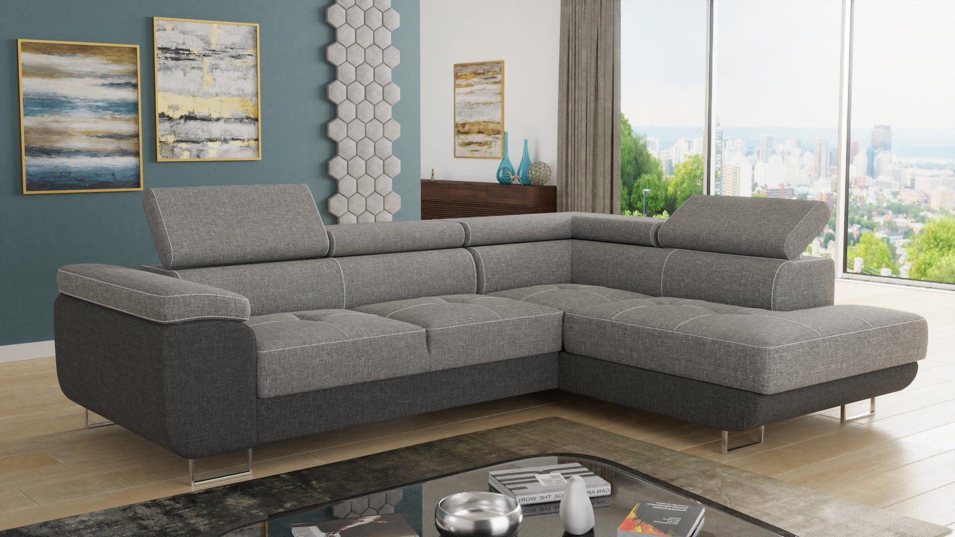 Kopfstützen, einstellbare Caris, Schlafsofa mit mit Schlaffunktion Bettkasten, und Sofnet Ecksofa Wohnlandschaft