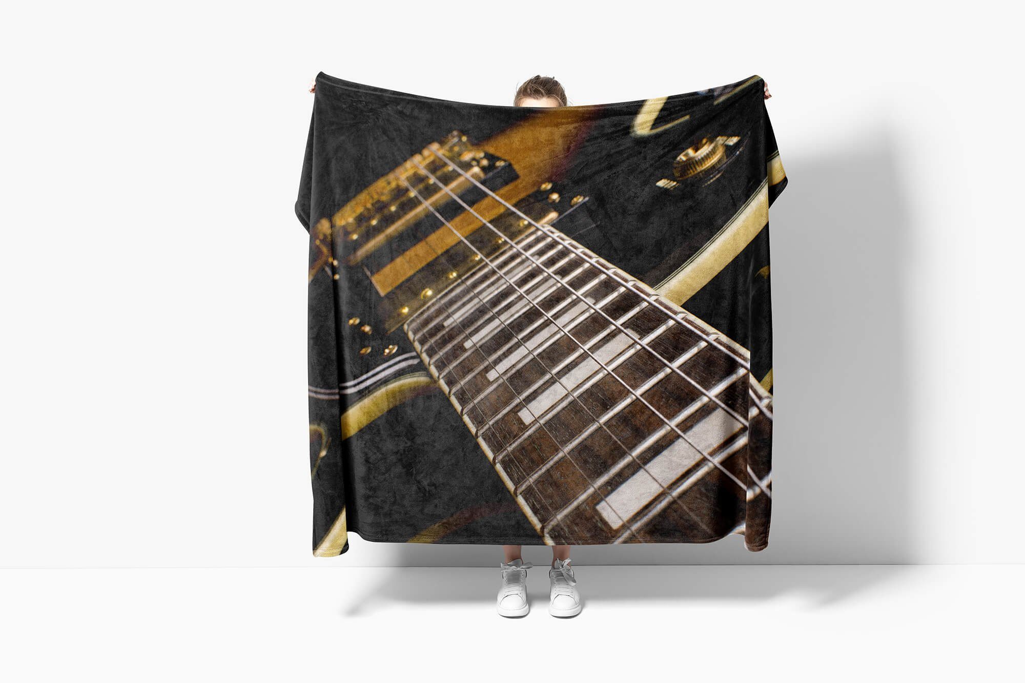 (1-St), Handtücher Saunatuch Sinus Handtuch Fotomotiv Handtuch Baumwolle-Polyester-Mix Strandhandtuch Art Kuscheldecke Gitarre Musik Dunk, mit