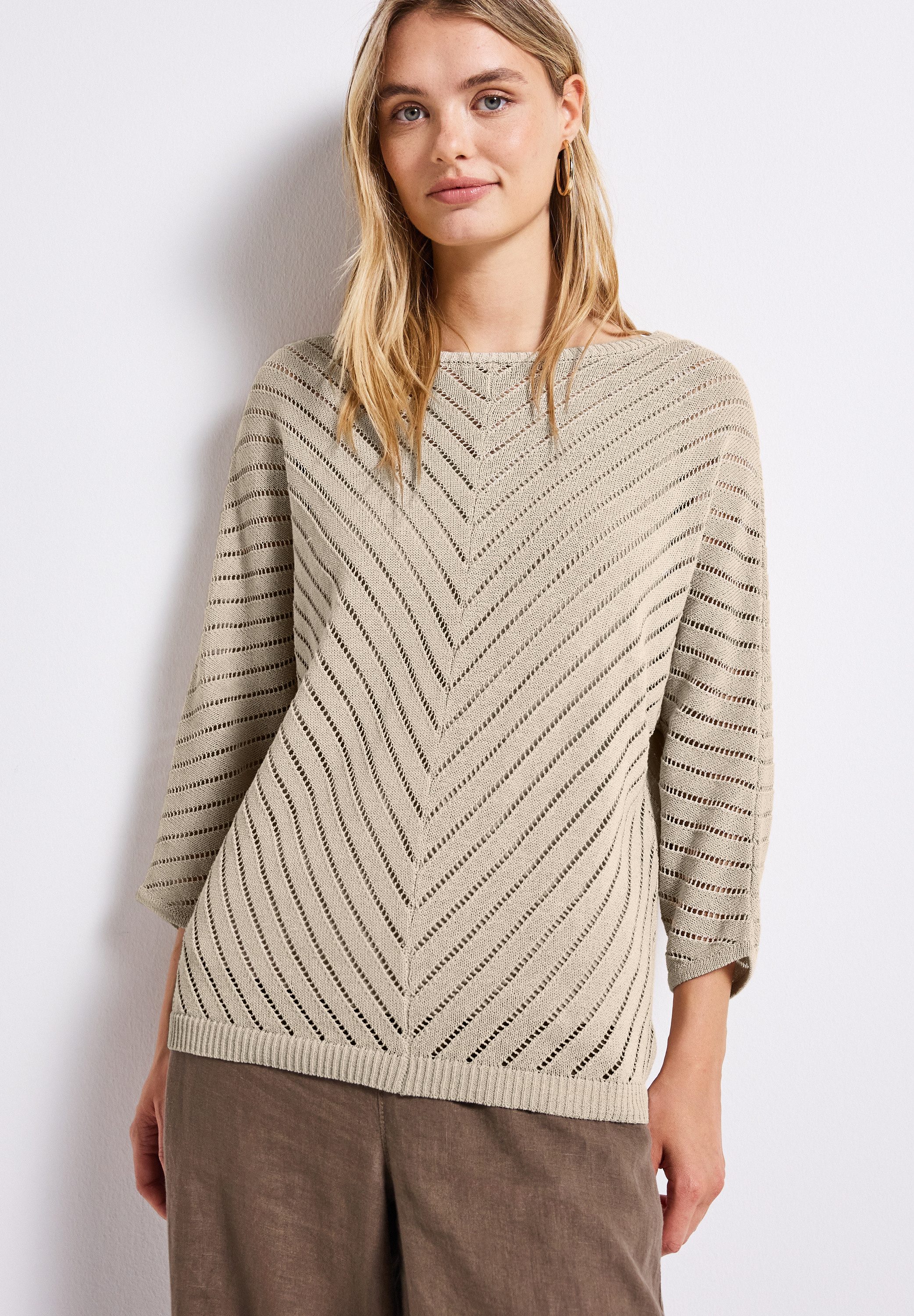 STREET ONE Strickpullover mit durchscheinenden Häkel-Details und grafischem günstig online kaufen