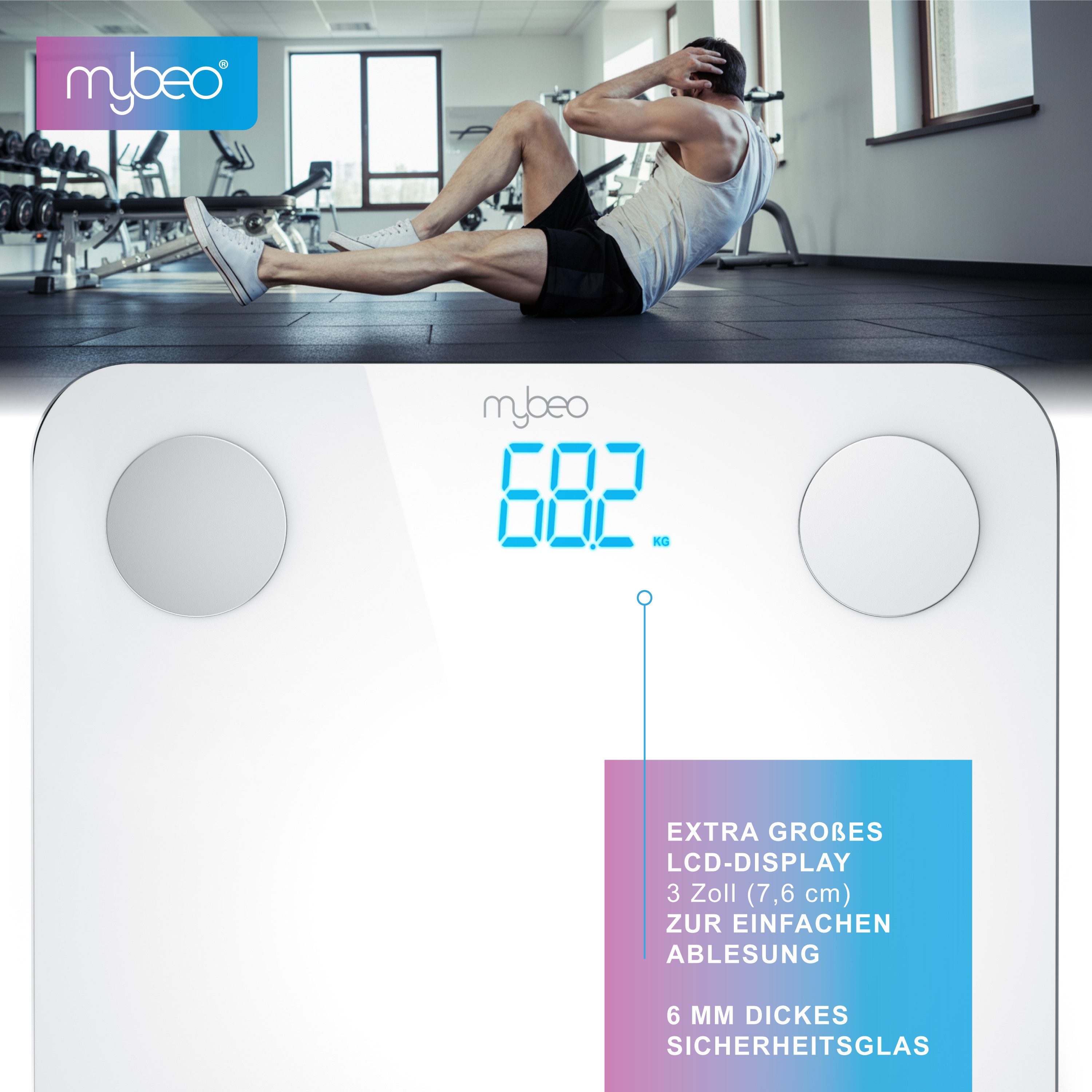 MyBeo Körper-Analyse-Waage Digitale Bluetooth Körperfettwaage, Diagnosewaage mit App-Steuerung, 1-tlg., Multifunktionswaage, BMI, Körperfett, Wasser & Muskelanteil, 5-180 kg