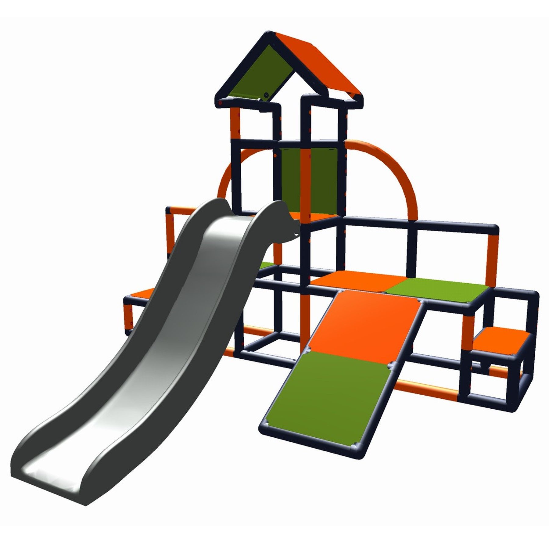move and stic Klettergerüst CHARLIN mit Rutsche und Kleinkindschräge, (kompl. Spiel-Set, Indoor & Outdoor / Spielhaus), Kletterturm mit 2 Rutsche, recyclebarer Kunststoff, Made in Germany