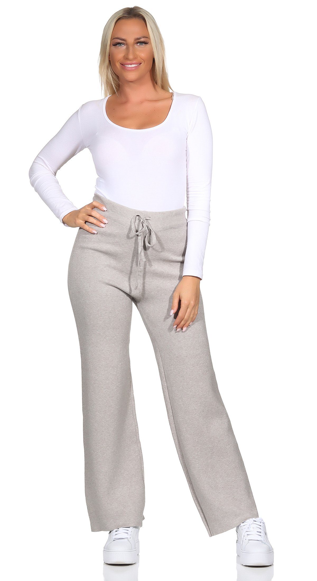 Aurela Damenmode Strickhose Haushose Damen gemütliche Jogginghose mit Schnürung super weich, hautfreundlich