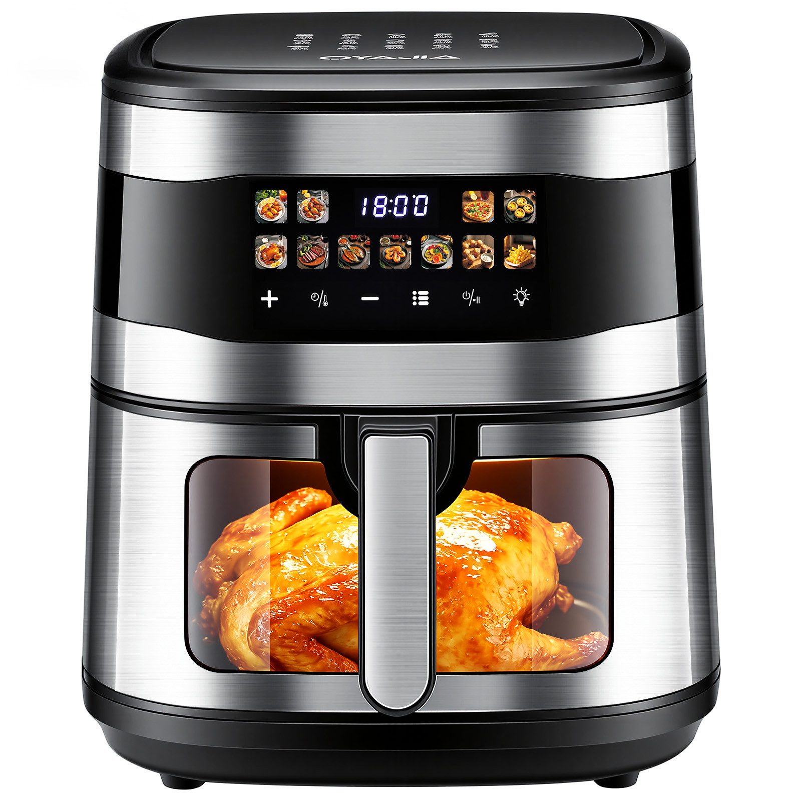 oyajia Heißluftfritteuse Heißluftfritteuse JAF-804DW XXL mit Sichtfenster, 2000 W, Fritteuse ohne Öl, 10L, digitales Bedienfeld, 11 Automatikprogramme