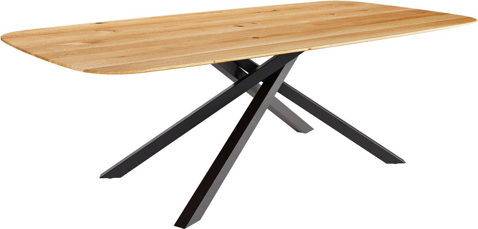 DELIFE Esstisch Edge, Boot Eiche Natur 240x120x2,5-3 Kreuzgestell Rechteck Schwarz Schweizer