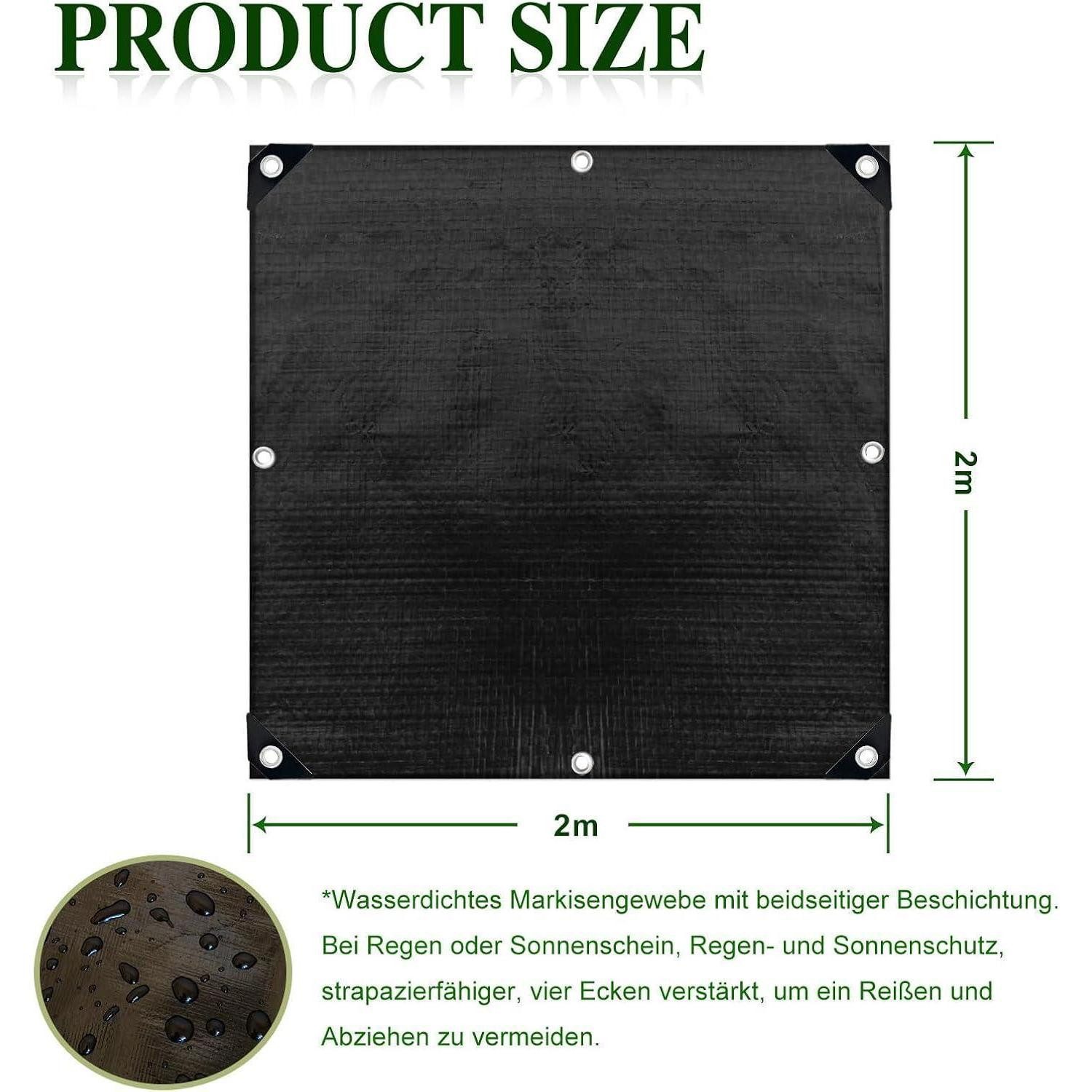 LuxusKollektion Schutzplane Abdeckplane Wasserdicht Reißfest 150g m2 2x2M Tiefes Schwarz