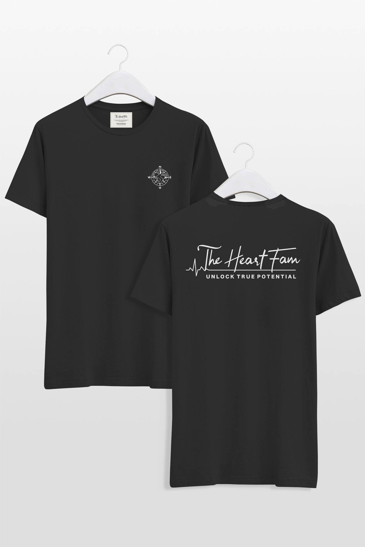 TheHeartFam T-Shirt Nachhaltiges Bio-Baumwolle Tshirt Schwarz Classic Herren Frauen Hergestellt in Portugal / Familienunternehmen