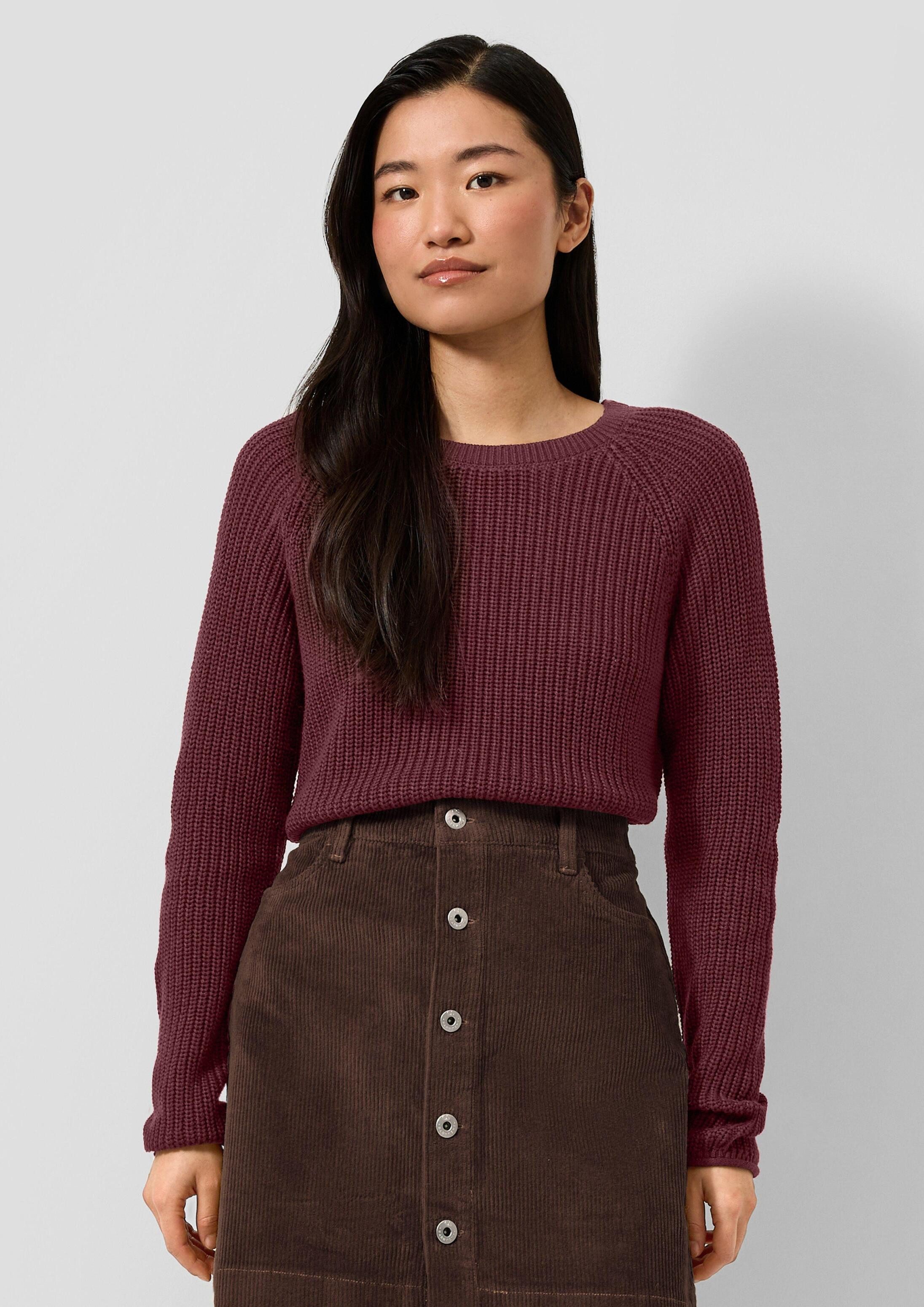 QS Longpullover Strickpullover Pullover mit Rippstruktur und Rollkanten