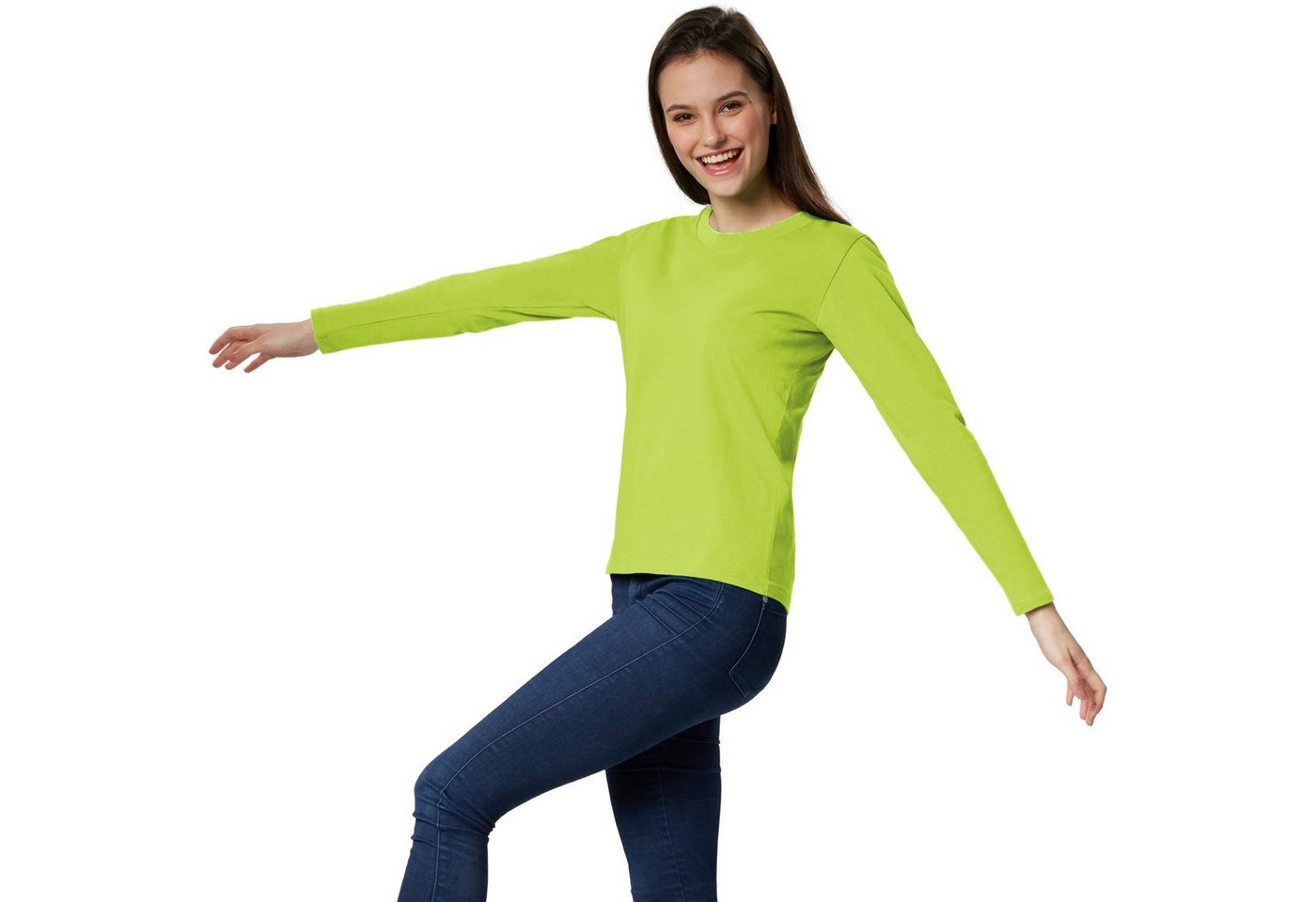 dressforfun Langarmshirt Langarmtop, Für viele Outfits & Auftritte, Rundhals mit (Ärmelshirt, Konfektionsgröße S in hellgrün) Einfarbiges Langarm-Shirt für Frauen, Fester Stoff, hoher Tragekomfort