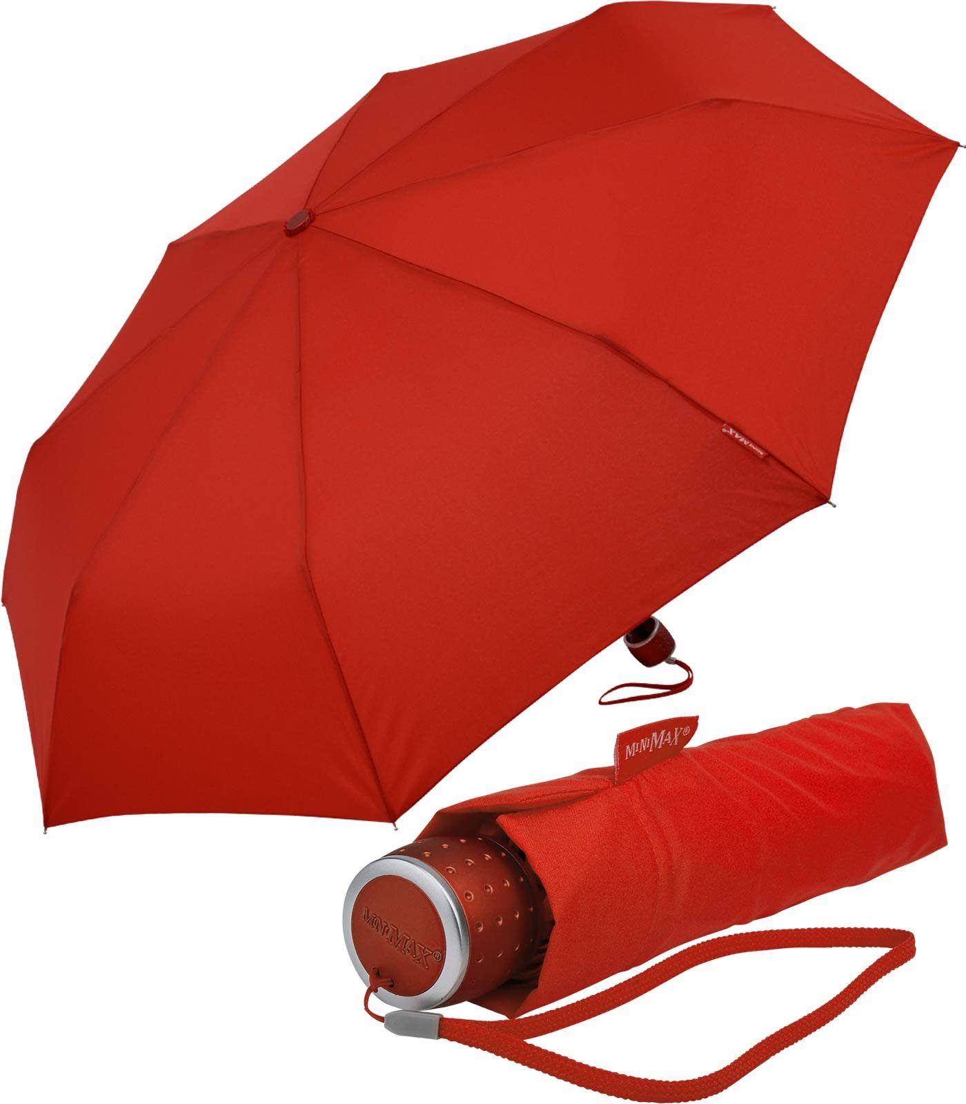 Impliva Taschenregenschirm miniMAX® kleiner leichter Schirm Handöffner, passt in jjede Tasche rot
