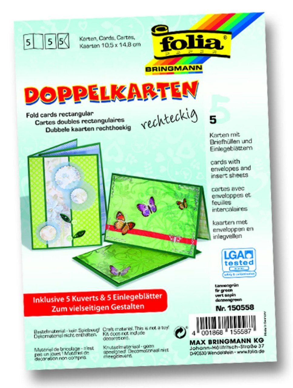 Glorex Bastelkartonpapier Glorex Doppelkarten 10,5 x 15 cm tannengrün, 5