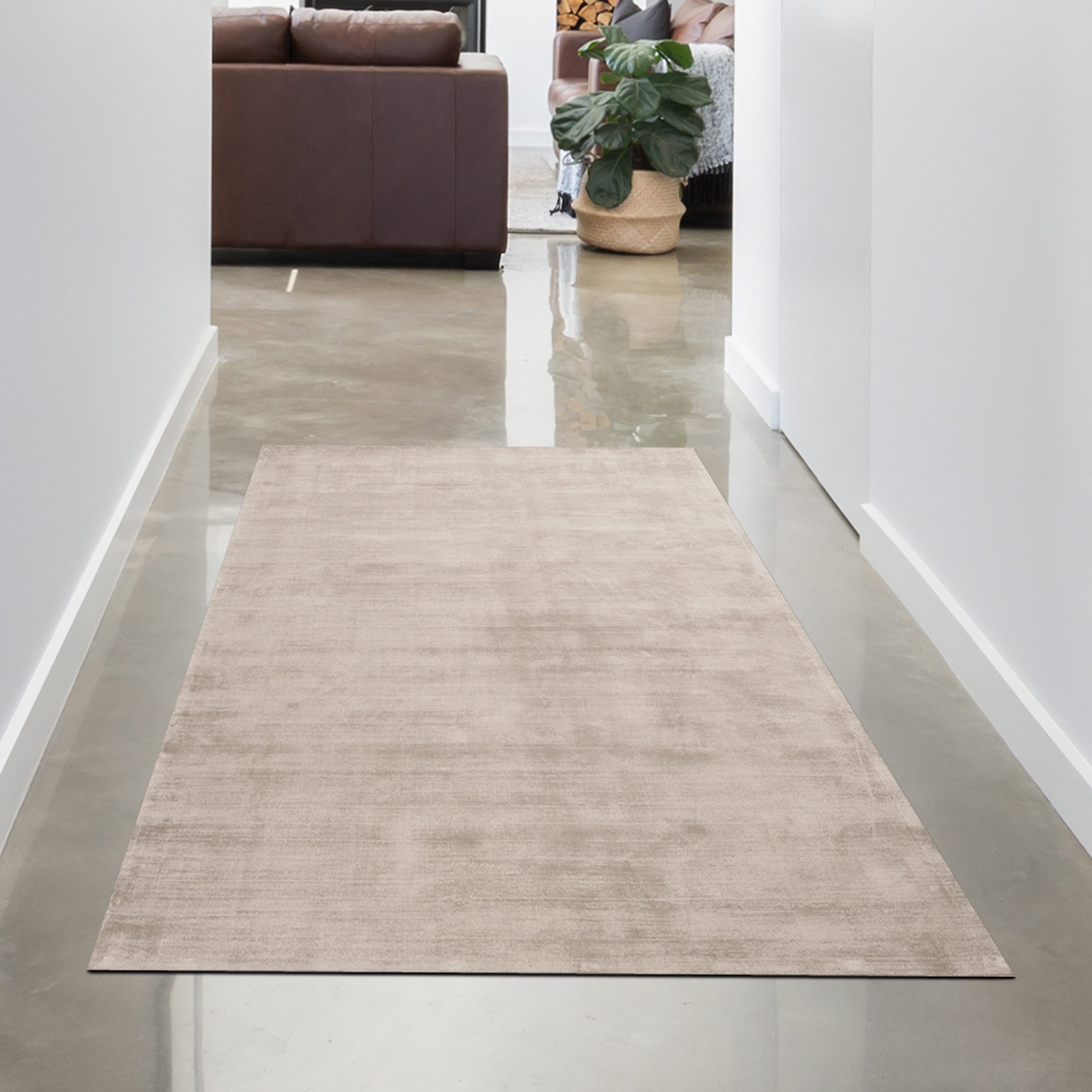 Carpetia Teppich Handgefertigter Qualitativer Wohnzimmerteppich ohne Muster in beige, rechteckig, Höhe: 5 mm