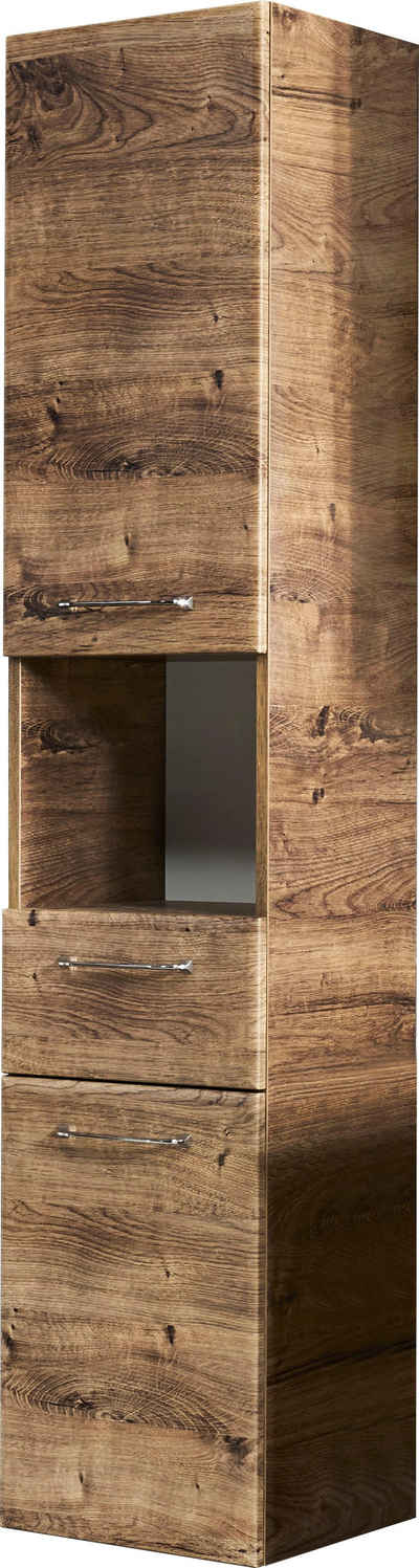 Saphir Hochschrank Quickset Badschrank 35 cm breit, 2 Türen, 1 Nische, 1 Schublade Badezimmer-Hochschrank inkl. Türdämpfer, Griffe in Chrom glänzend