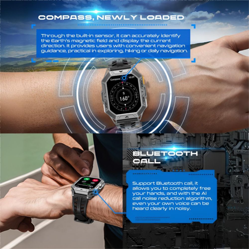 ibettertec Smartwatch,Fitness Tracker Uhr für Damen Herren mit Telefonfunktion Smartwatch (2,13-Zoll HD-AMOLED-Touchscreen Zoll) IP68 Wasserdicht, für Android und iOS geeignet, 1000 mAh große Akkukapazität, 100+ Sportmodus und Gesundheitsüberwachung