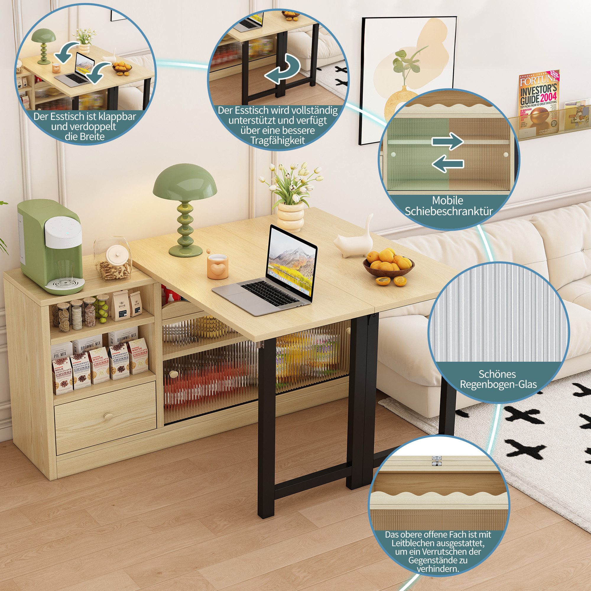 Luxeza Ausziehbarer Bartisch 120-180cm - Mit 360° Drehfunktion & Stauraum