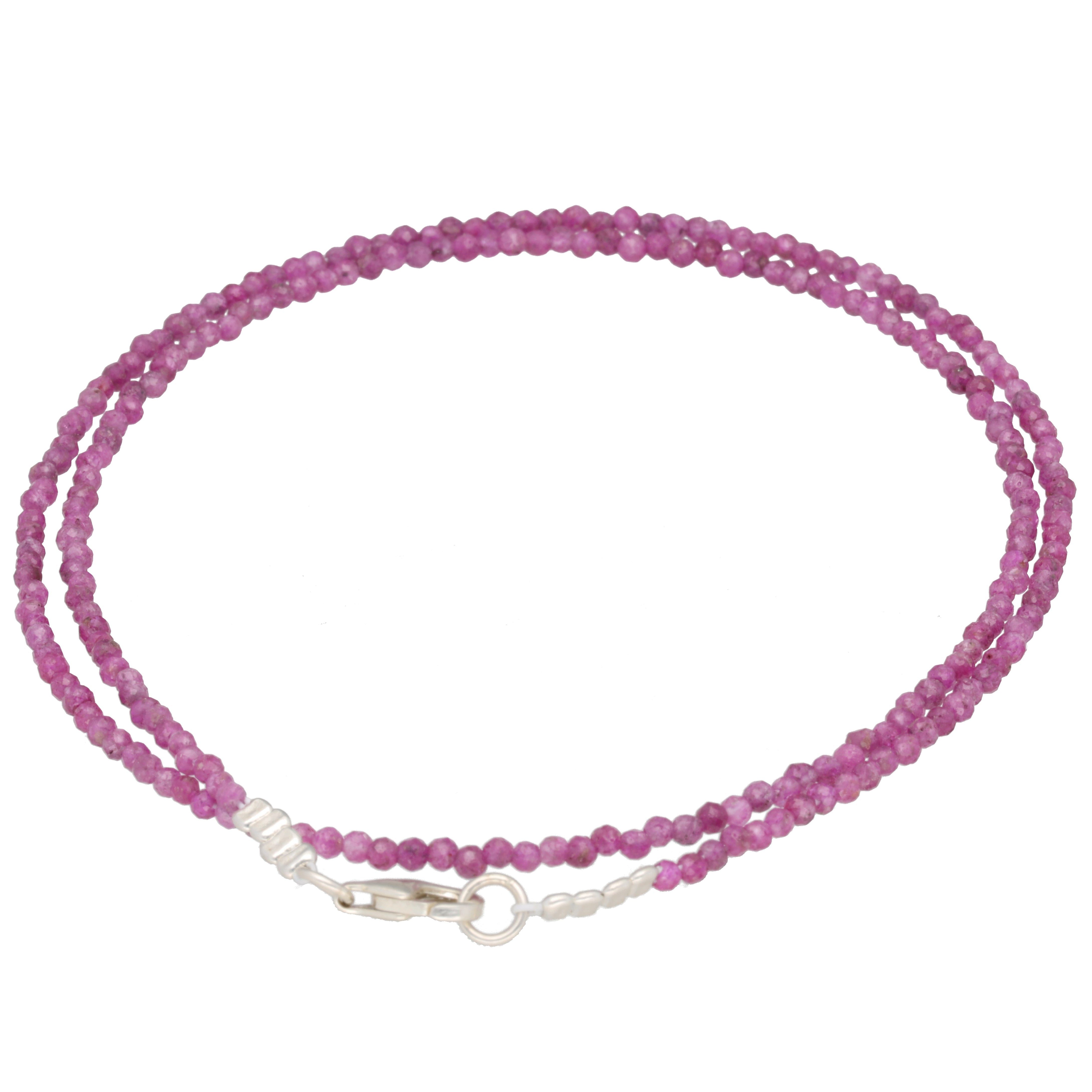 Lebensquelle Plus Kette ohne Anhänger Rubin 2 mm Perlenkette facettiert, 45 cm + Silberverschluss