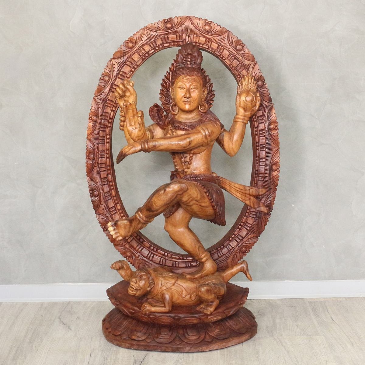 Oriental Galerie Dekofigur Shiva Feuerkreis Handgeschnitze Holz Figur Skulptur 97 cm (1 St), traditionelle Herstellung in Handarbeit im Ursprungsland