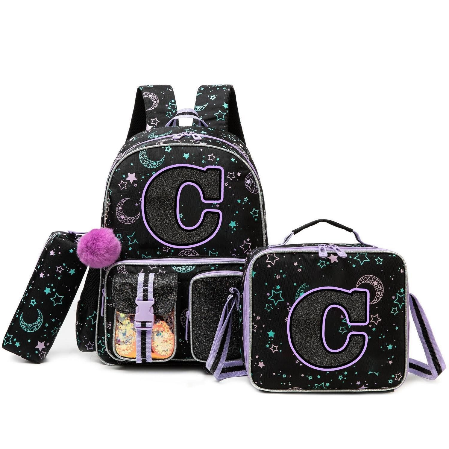 LuxusKollektion Schulranzen Schulrucksack Set Mädchen C Schwarz