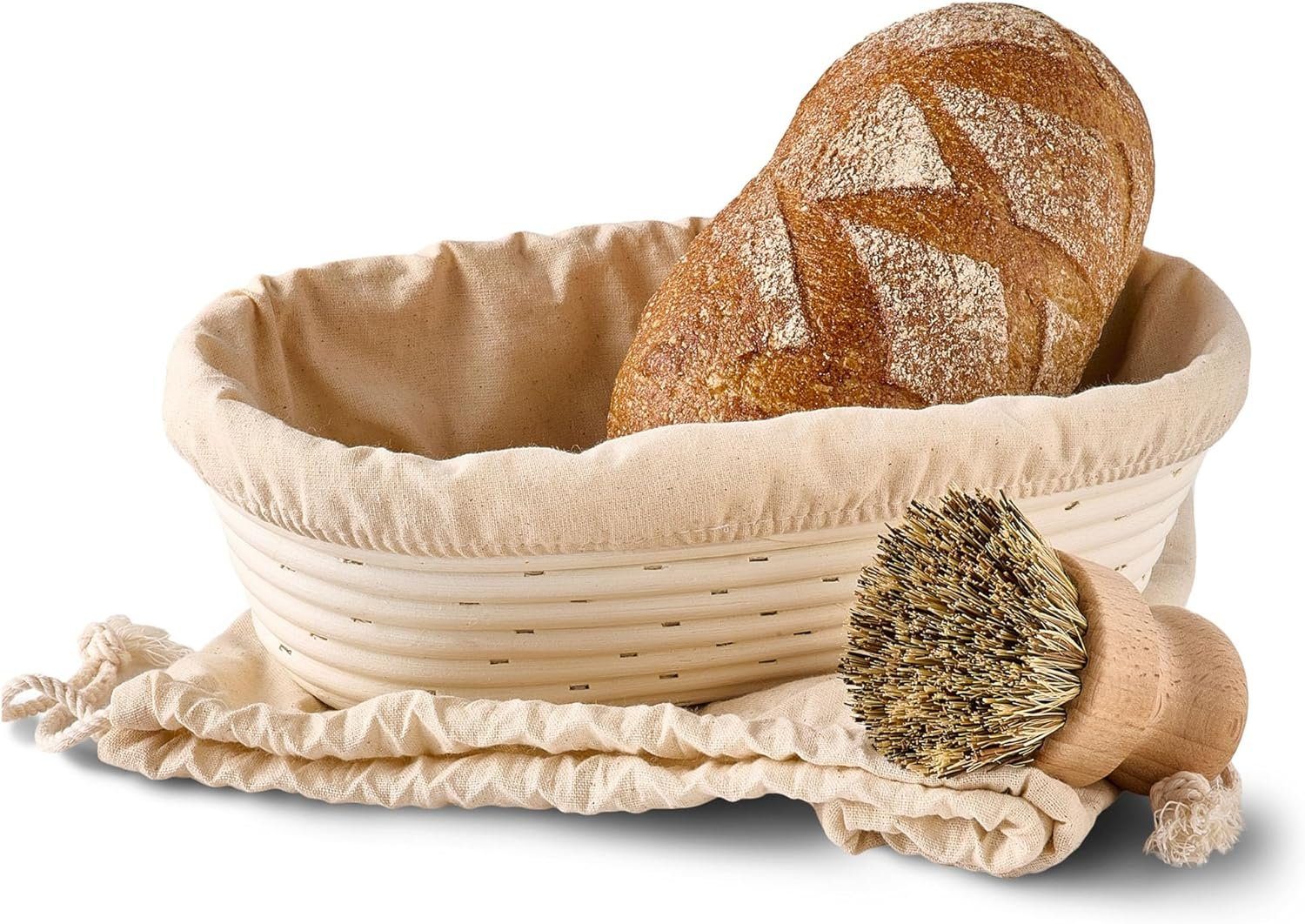 Praknu Gärkorb Gärkorb zum Brotbacken - Aus Rattan - Oval - 28cm - Set, Aus nachhaltigem Rattan - Geruchsneutral - Mit Backutensilien
