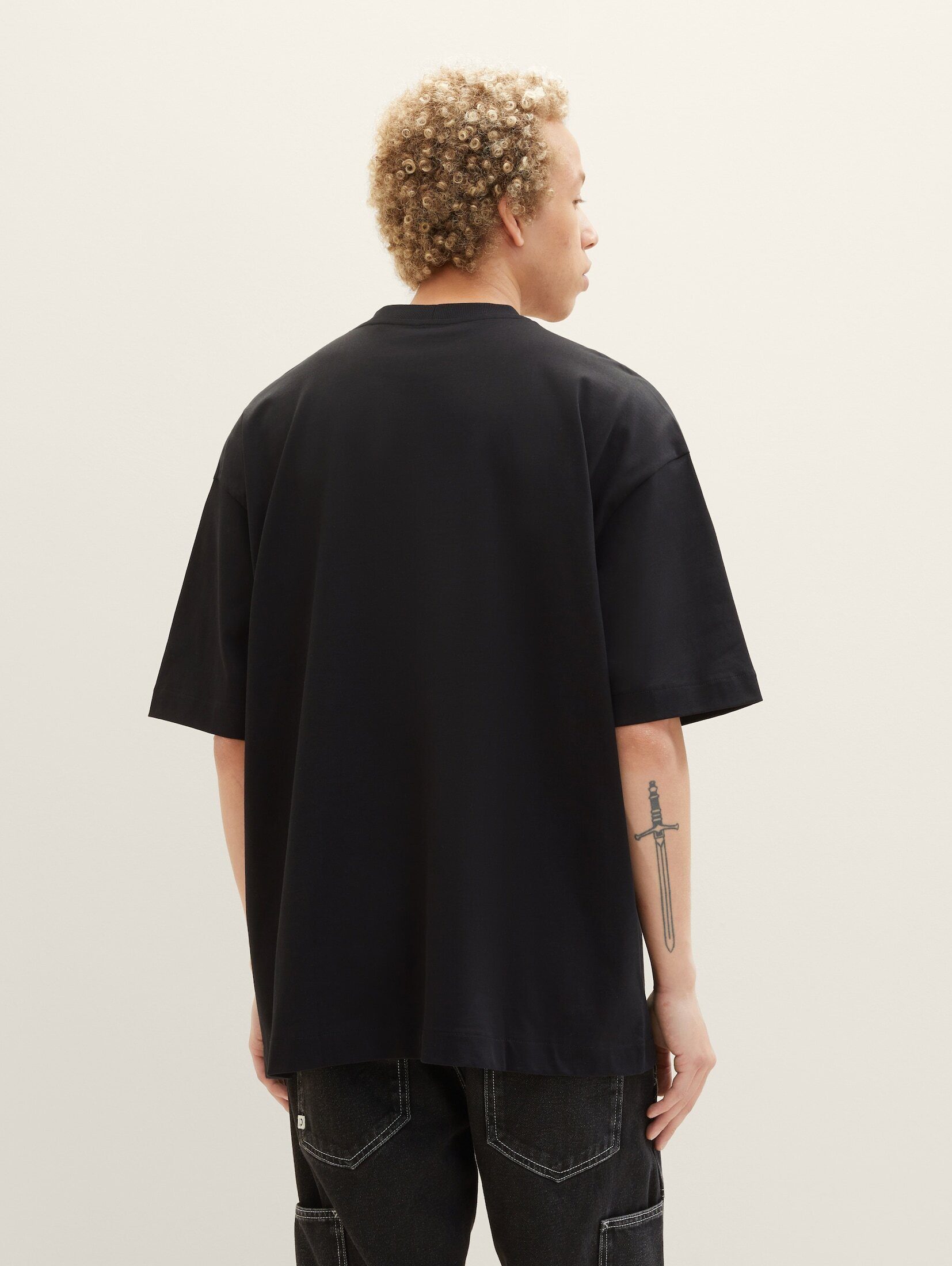 Oversized TOM Denim Black Applikation TAILOR mit T-Shirt T-Shirt