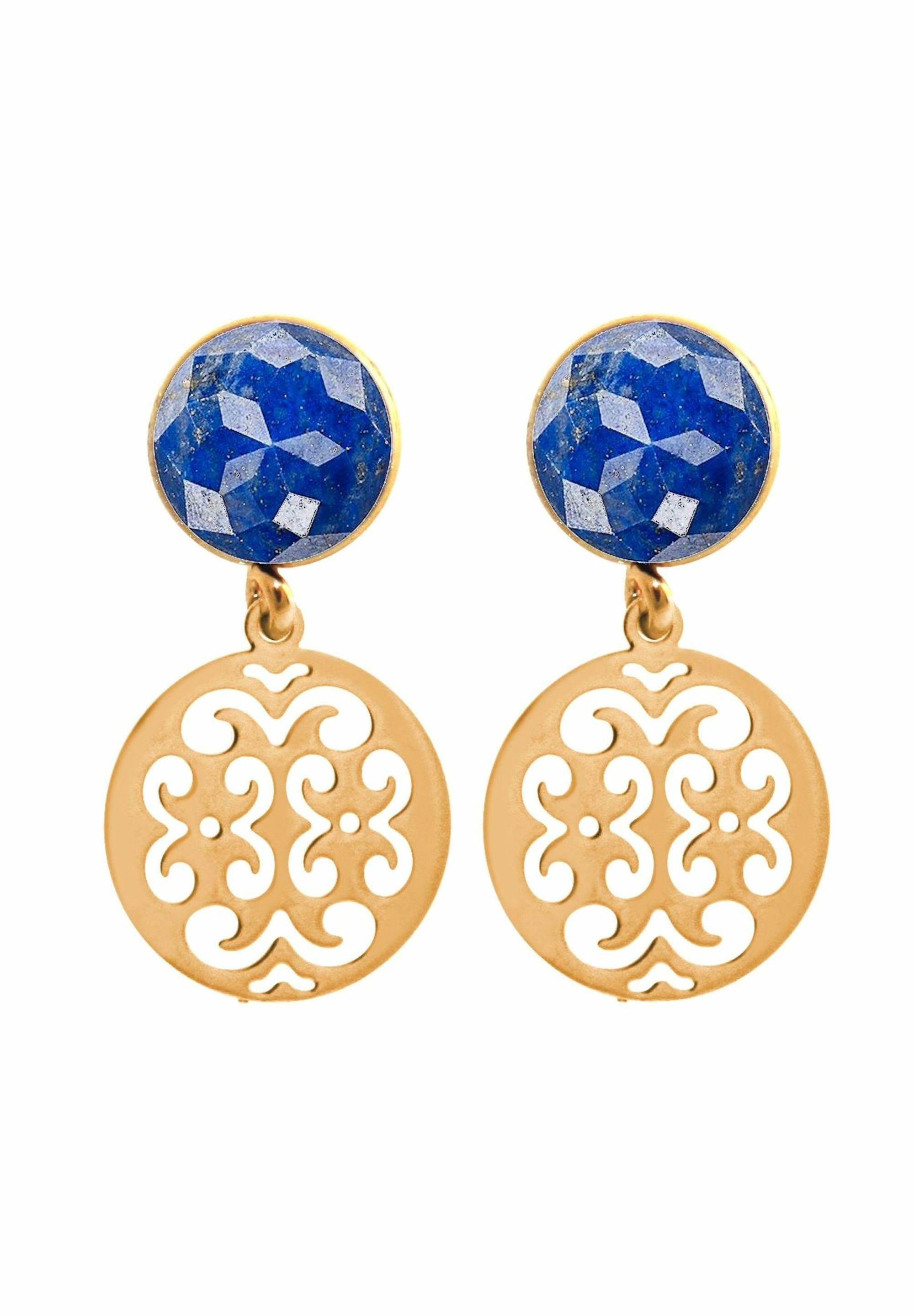 Paar Ohrhänger Mandalas und facettierten Lapis Lazuli Edelsteine