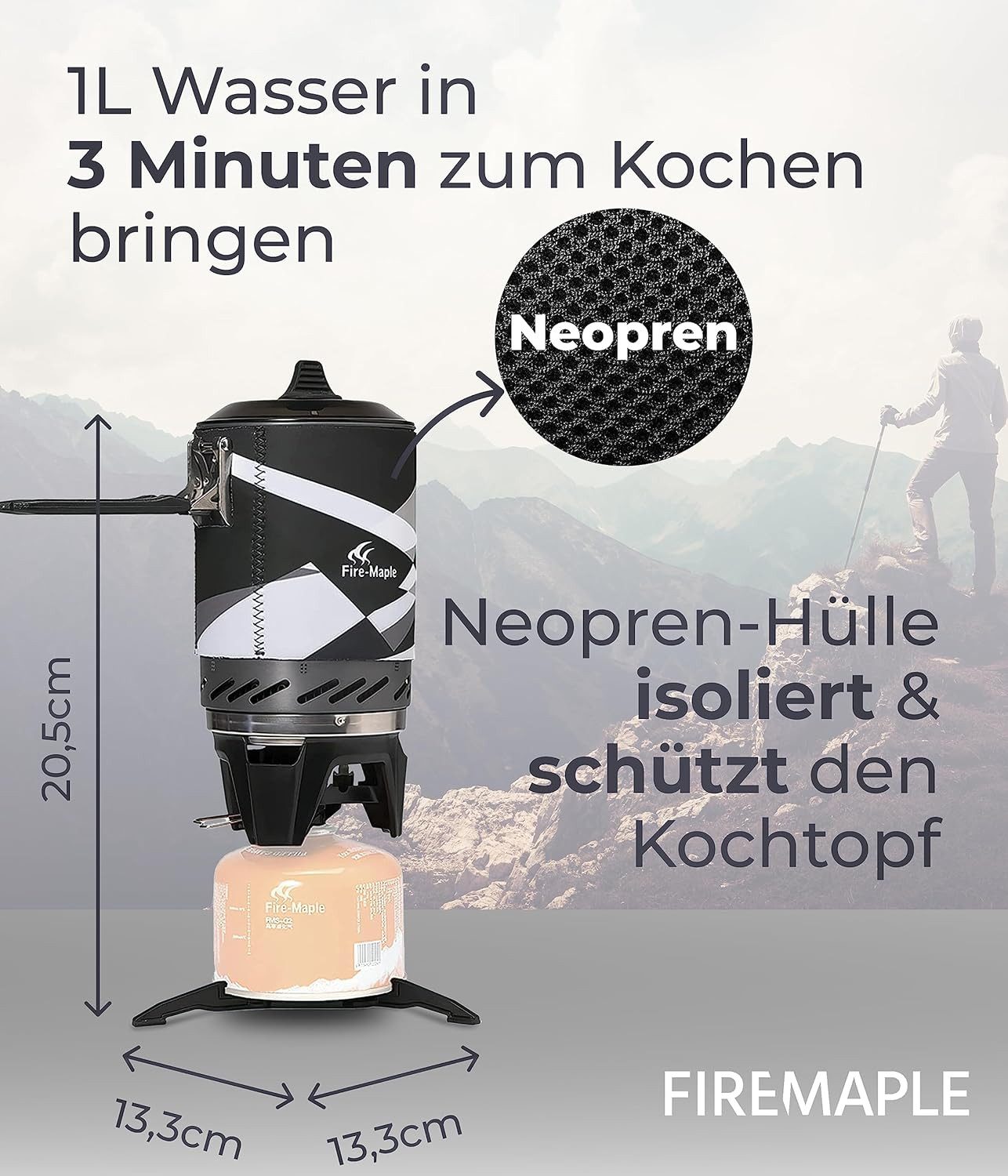 FireMaple Gaskocher Star X2 Black Gaskocher-Set, (Packung, Einzelstück), Wärmezirkulation für 30% höhere Effizienz